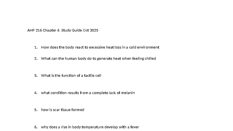 AHP 216 Chapter 6: Integumentary System Study Guide (Oct 2025) - Studocu