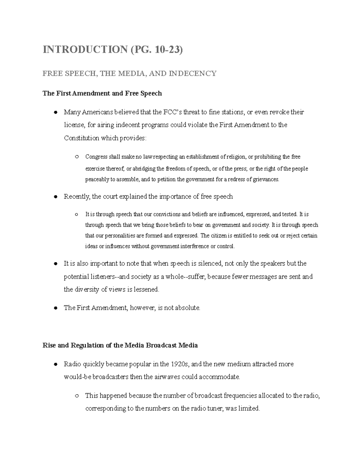 COMM245- FCC Book Notes - INTRODUCTION (PG. 10-23) FREE SPEECH, THE ...