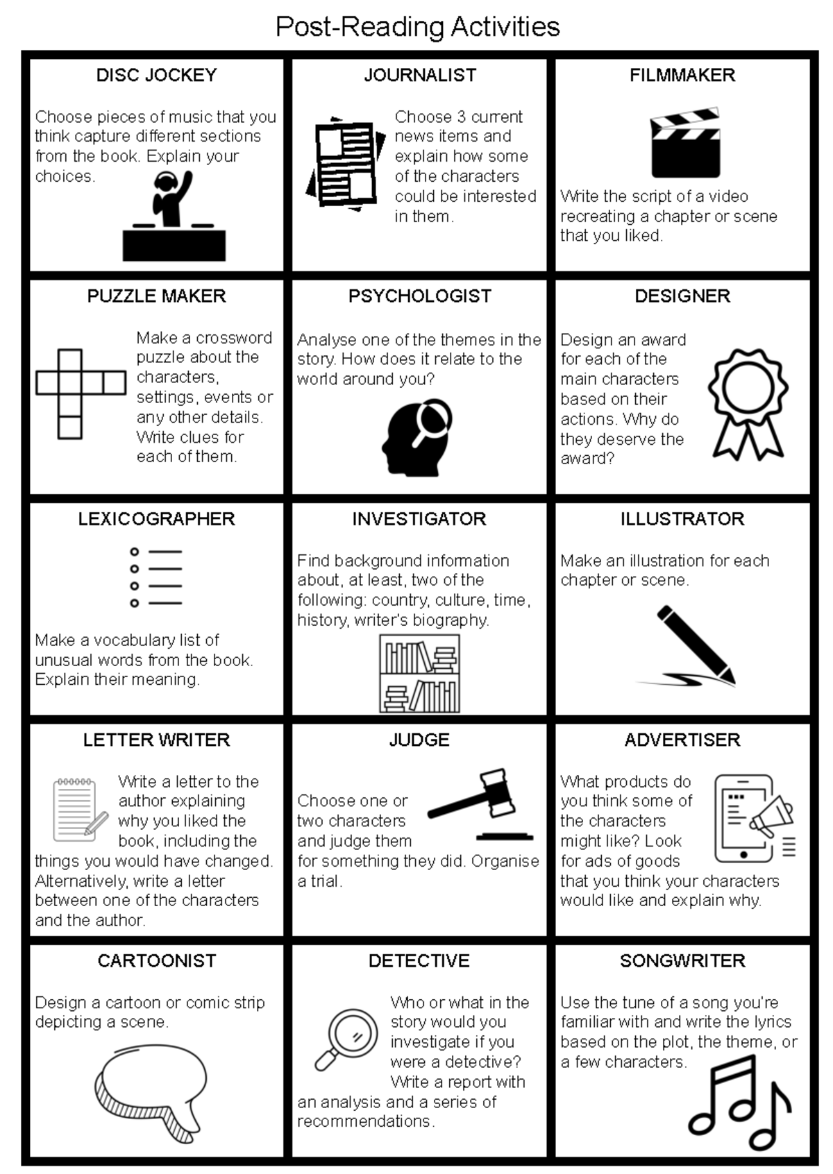 ENG 101: Creative Post-Reading Activities and Assignments - Studocu