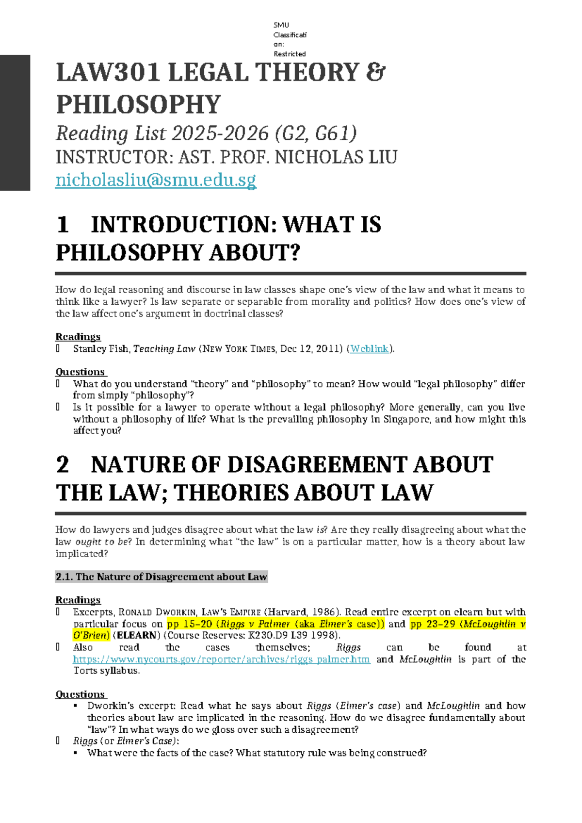 LAW301 Legal Theory & Philosophy Reading List (G2, G61) - Studocu