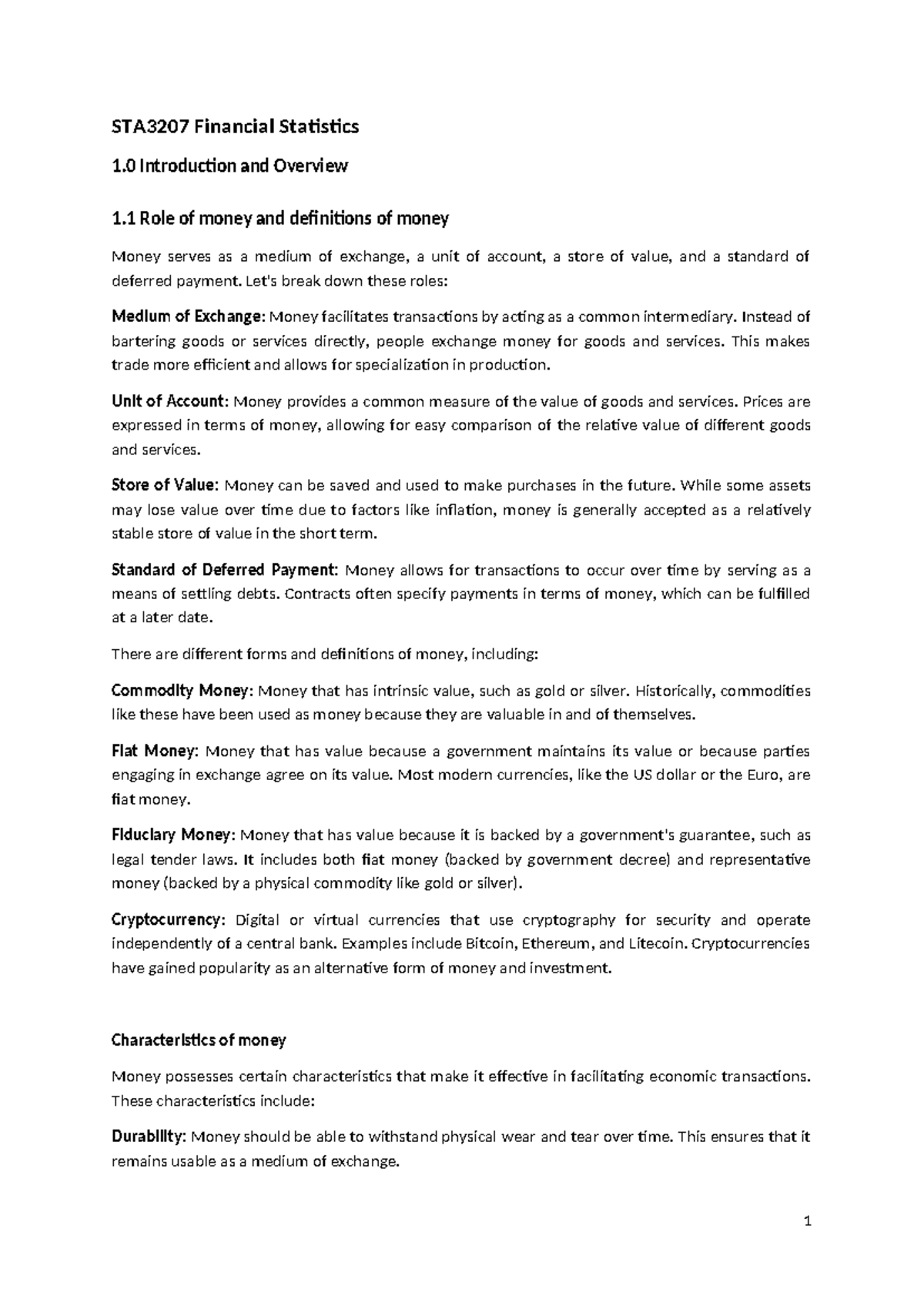Financial Statistics Notes Introduction - STA3207 Financial Statistics ...