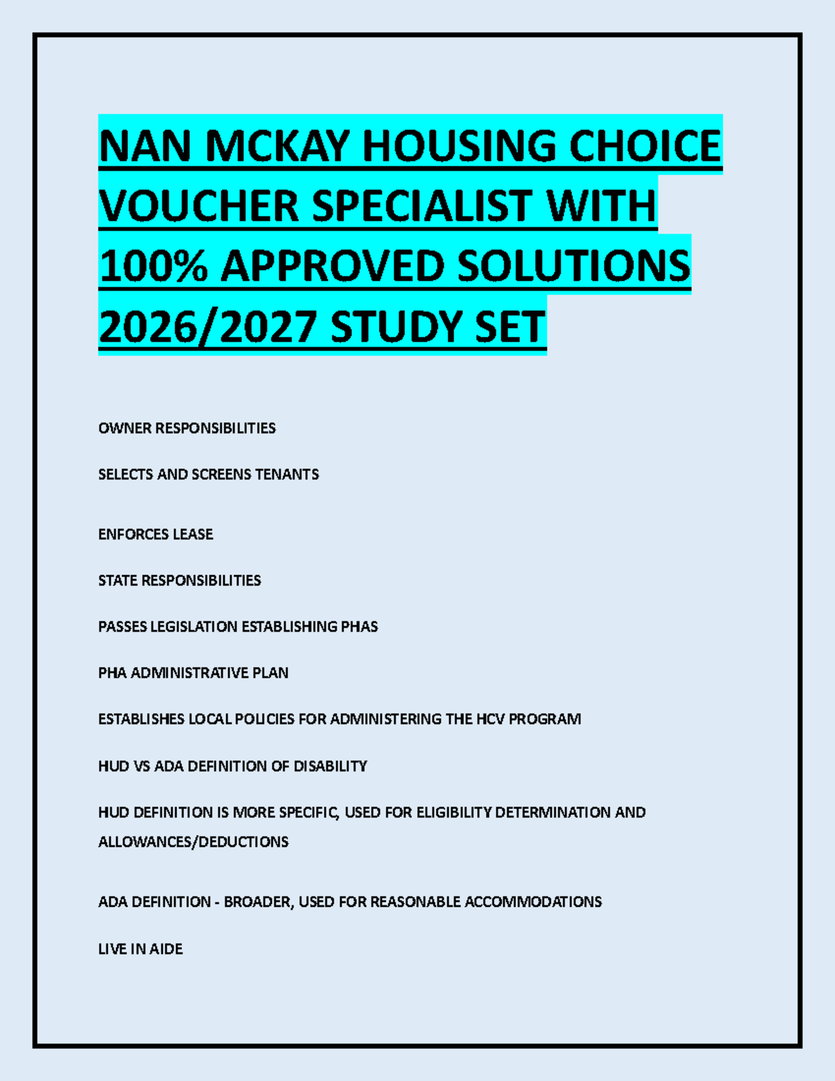 NAN MCKAY HCV SPECIALIST STUDY SET 2026/2027: OWNER RESPONSIBILITIES ...