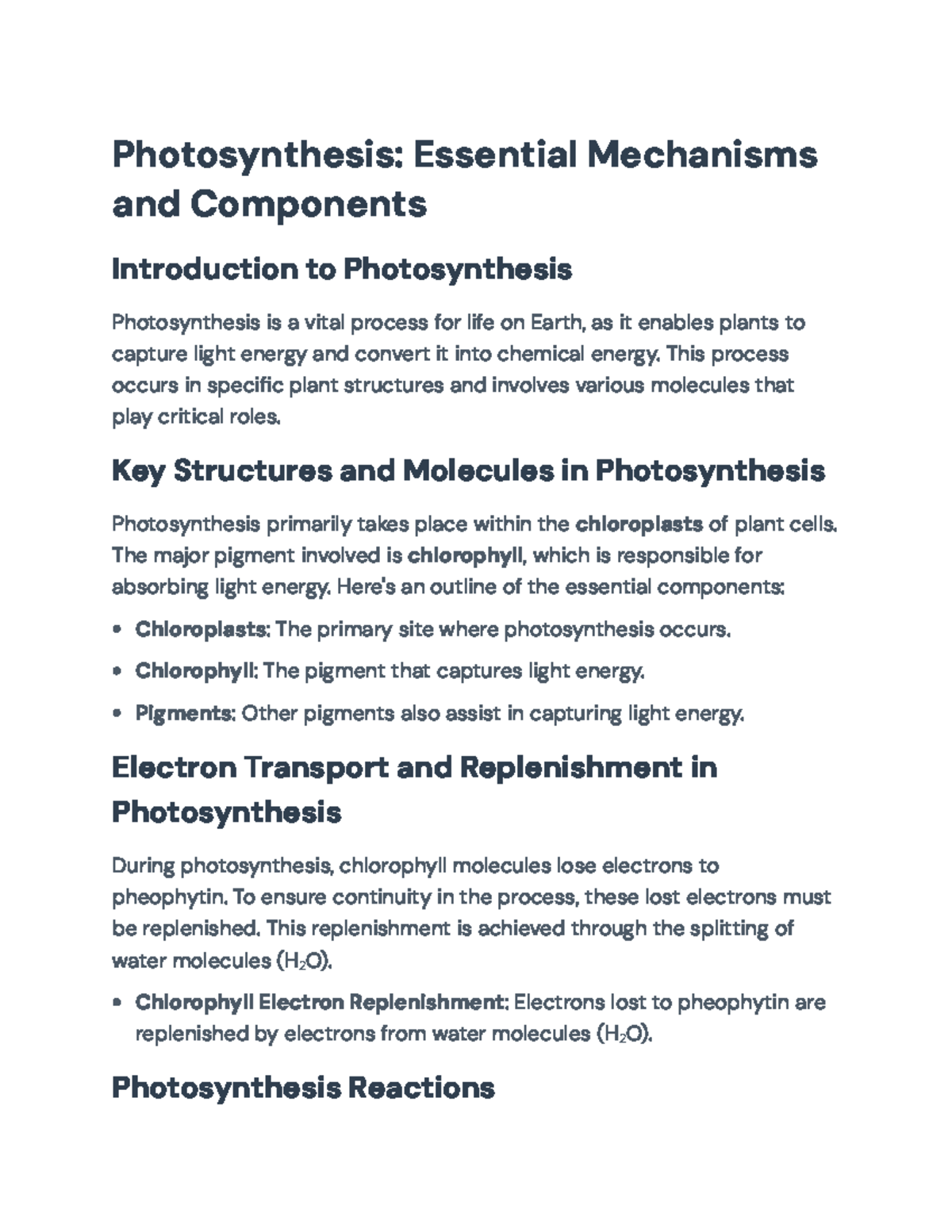 Photosynthesis 101: Mechanisms & Key Components Overview - Studocu