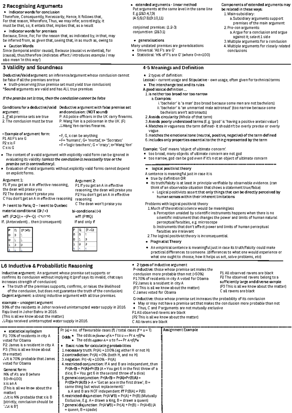 GEX Cheatsheet - 2 Recognising Arguments Indicator words for conclusion  Therefore, Consequently, - Studocu