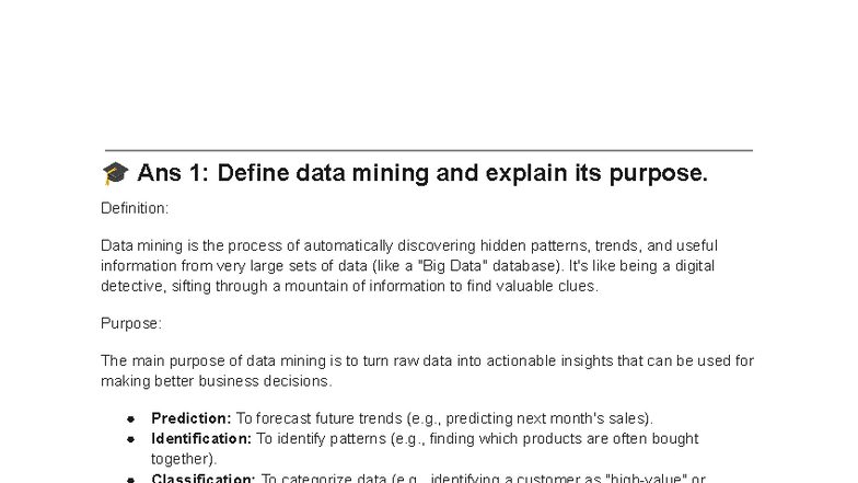 BIA UNIT 2 TUTORIAL: Data Mining Concepts and Data Warehousing - Studocu