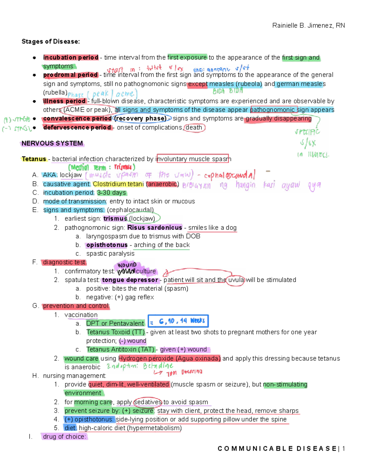 Communicable Disease Overview: Key Stages and Management (RN) - Studocu