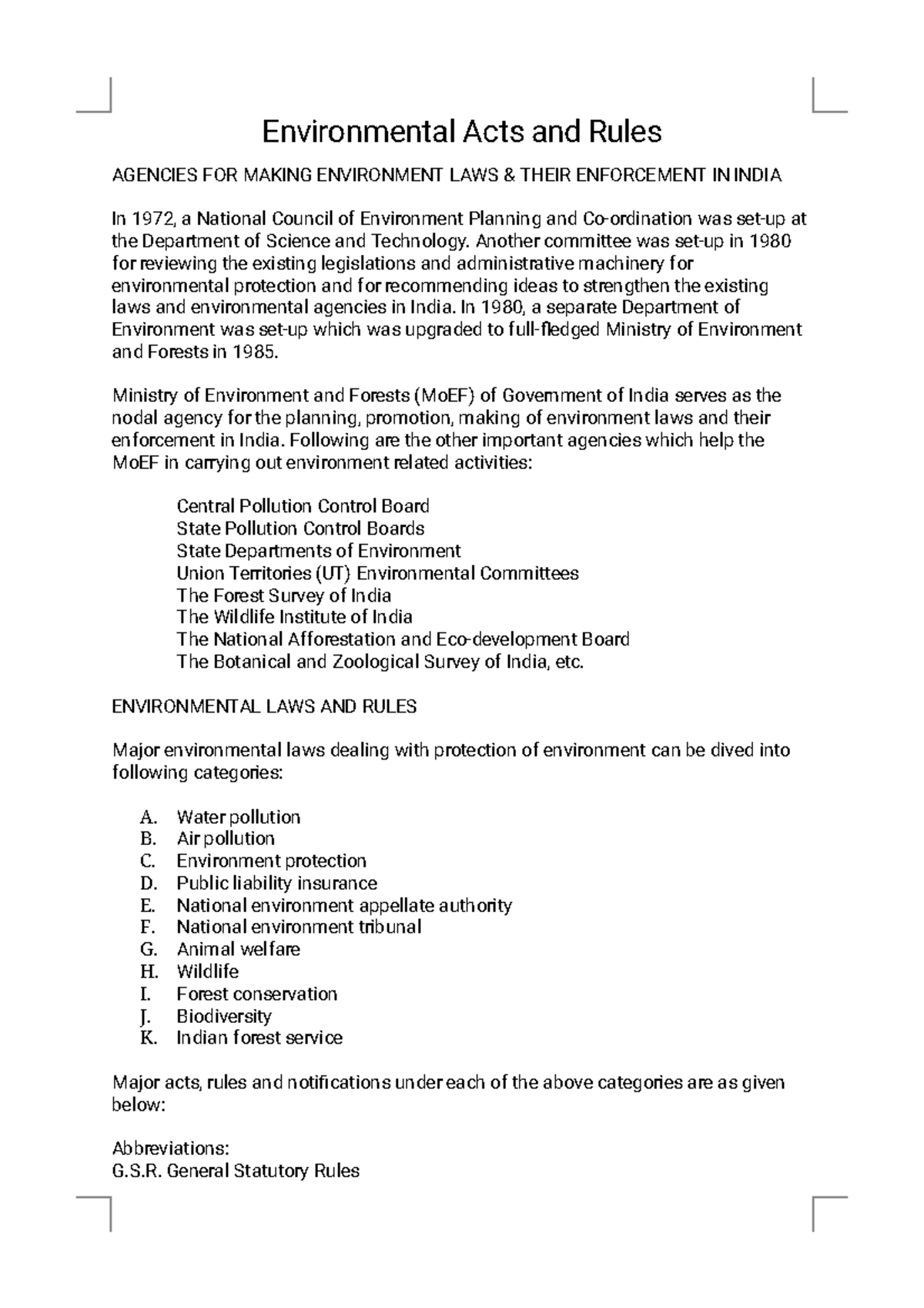 Lecture 1: Overview of Environmental Acts and Rules in India - Studocu