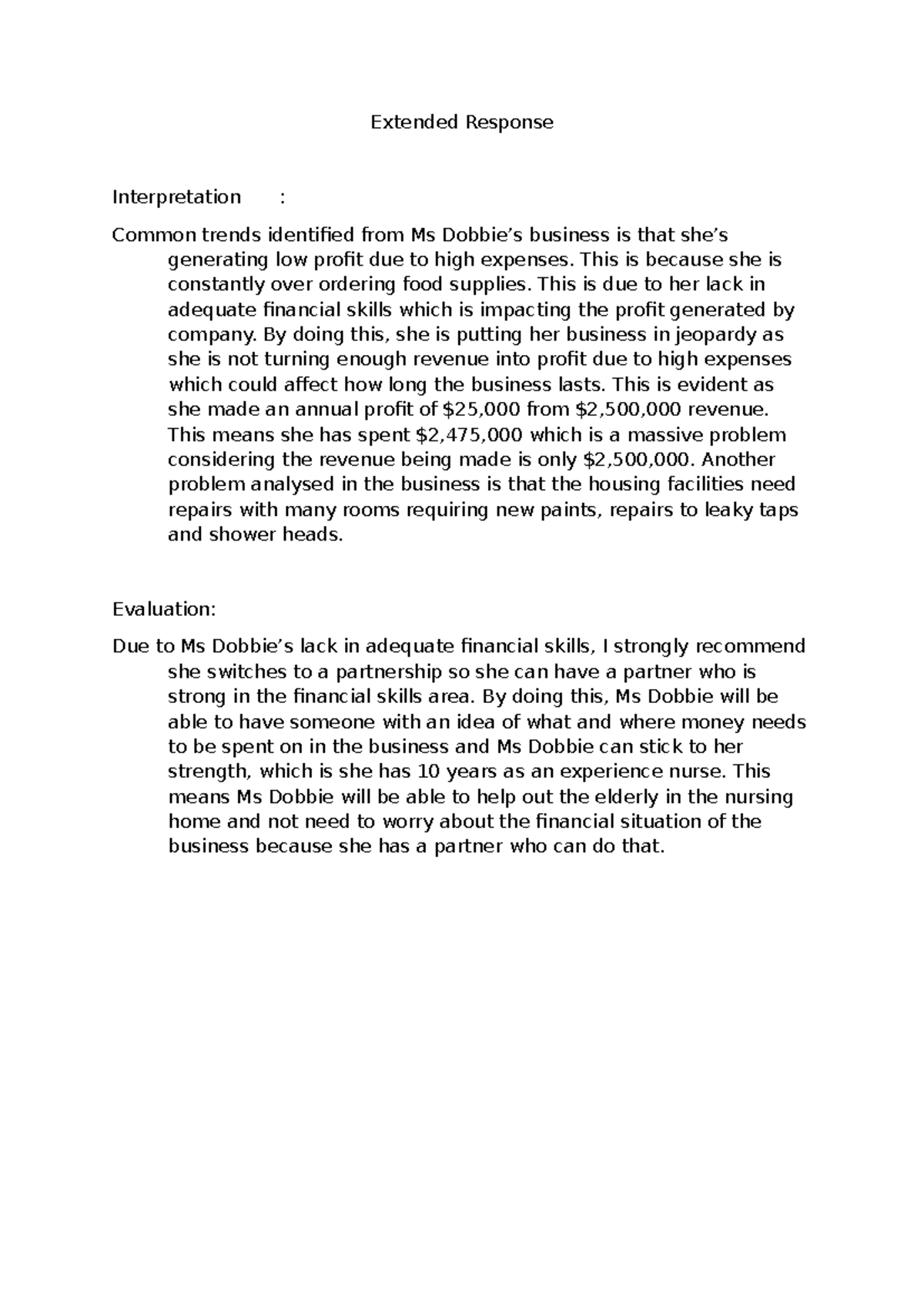 Extended Response - Good - Extended Response Interpretation : Common ...