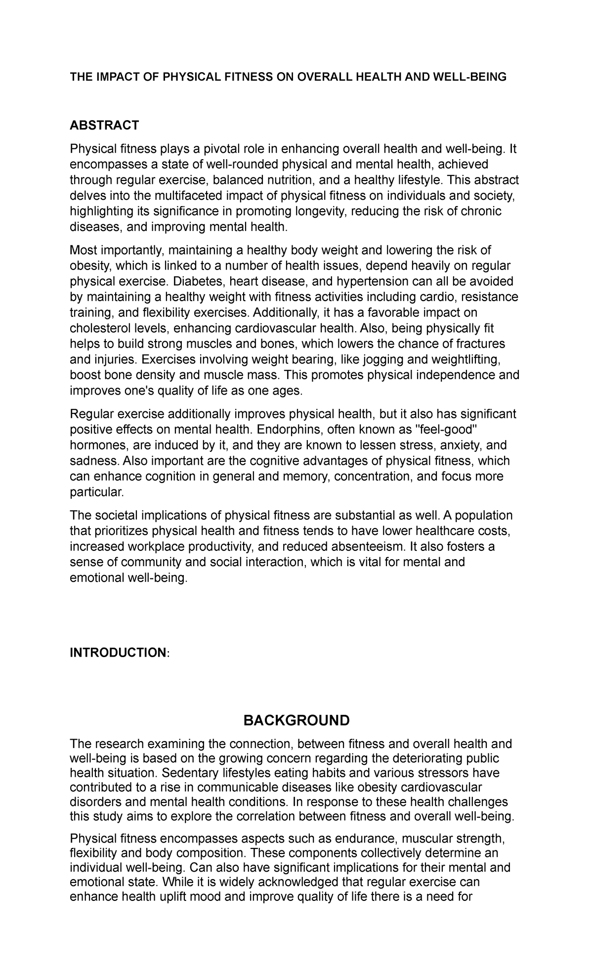 The Impact of Physical Fitness on Overall Health and Well-Being - Studocu