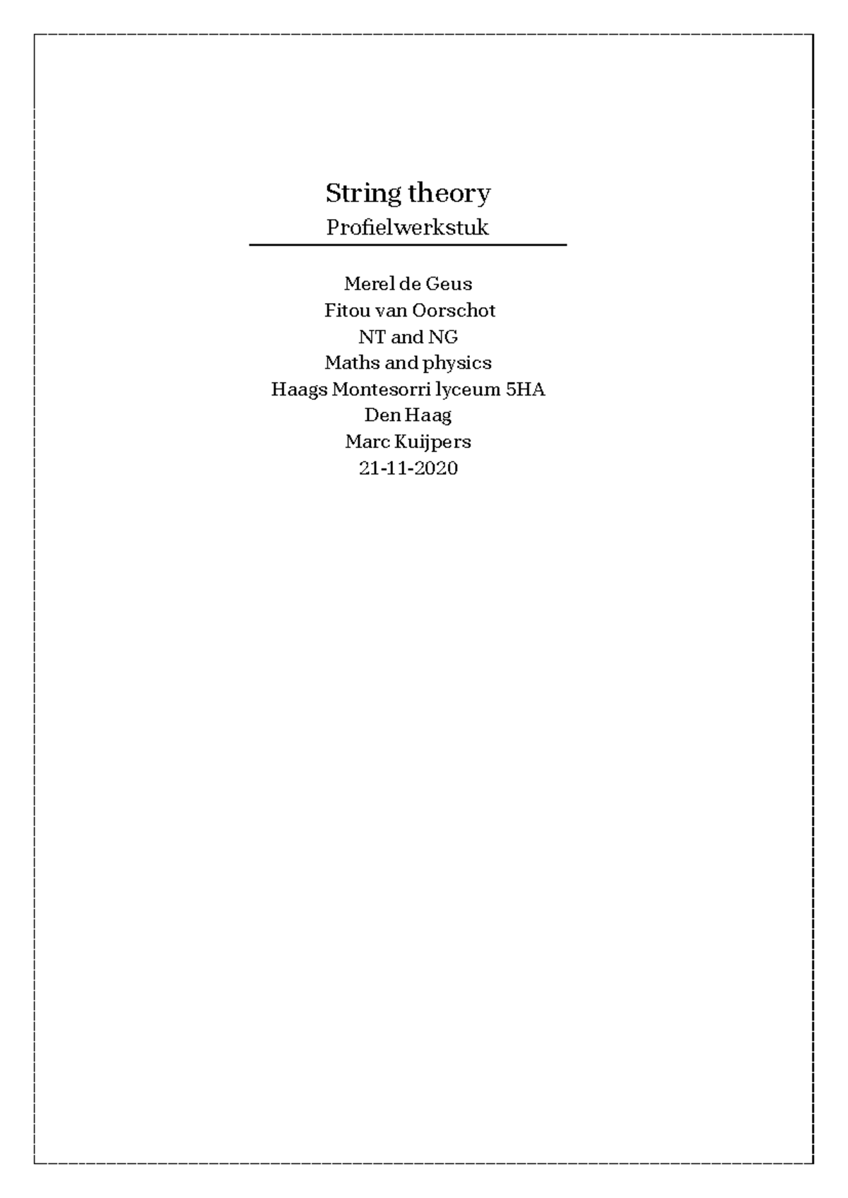 String Theory: Dimensions and Mathematics in Physics (NT/NG) - Studeersnel