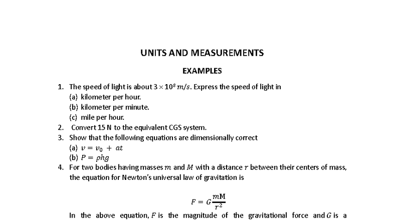 Chapter 1 Numerical Problems on Units & Measurements 251209 - Studocu