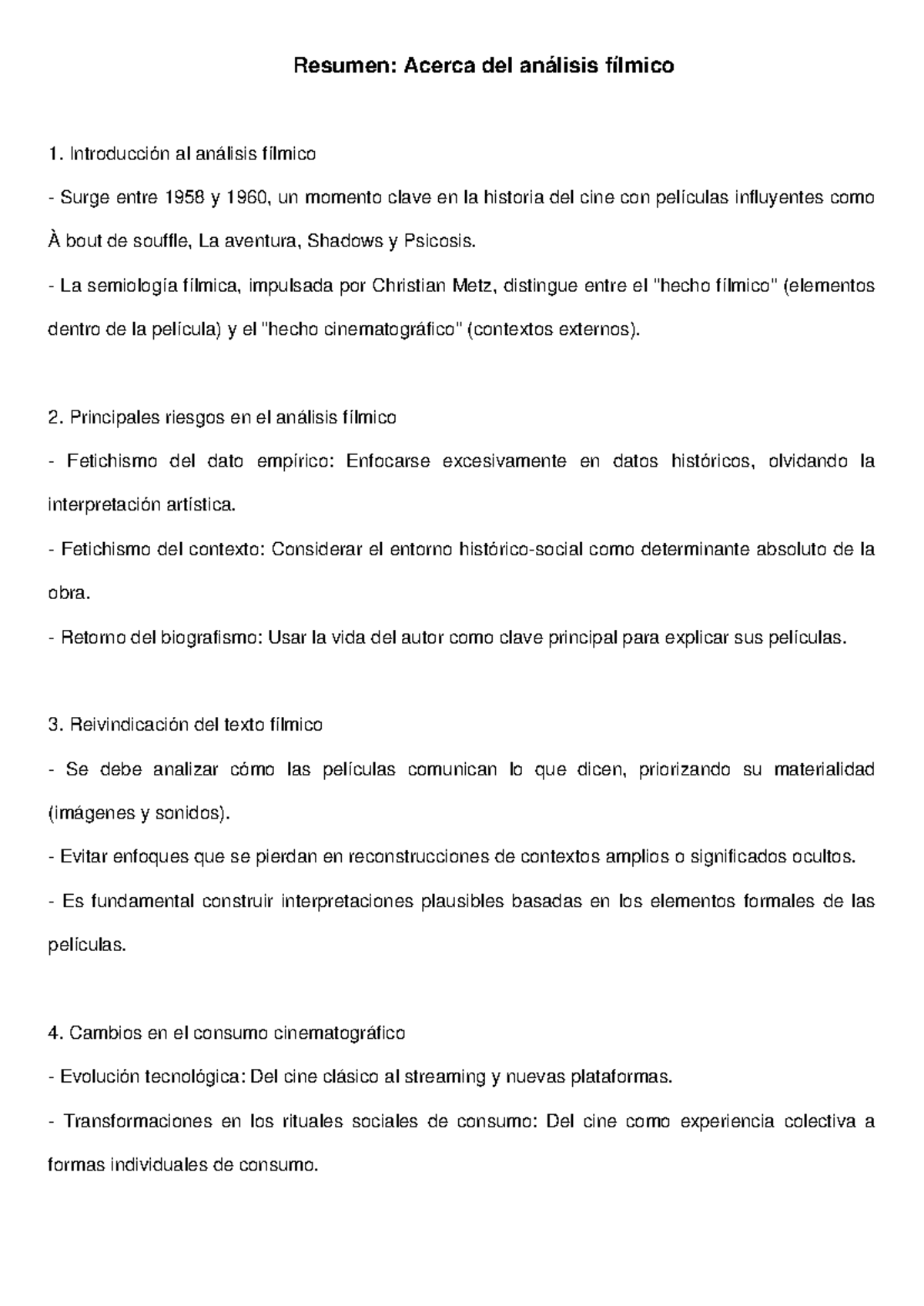Resumen Analisis Filmico - Resumen: Acerca del análisis fílmico ...