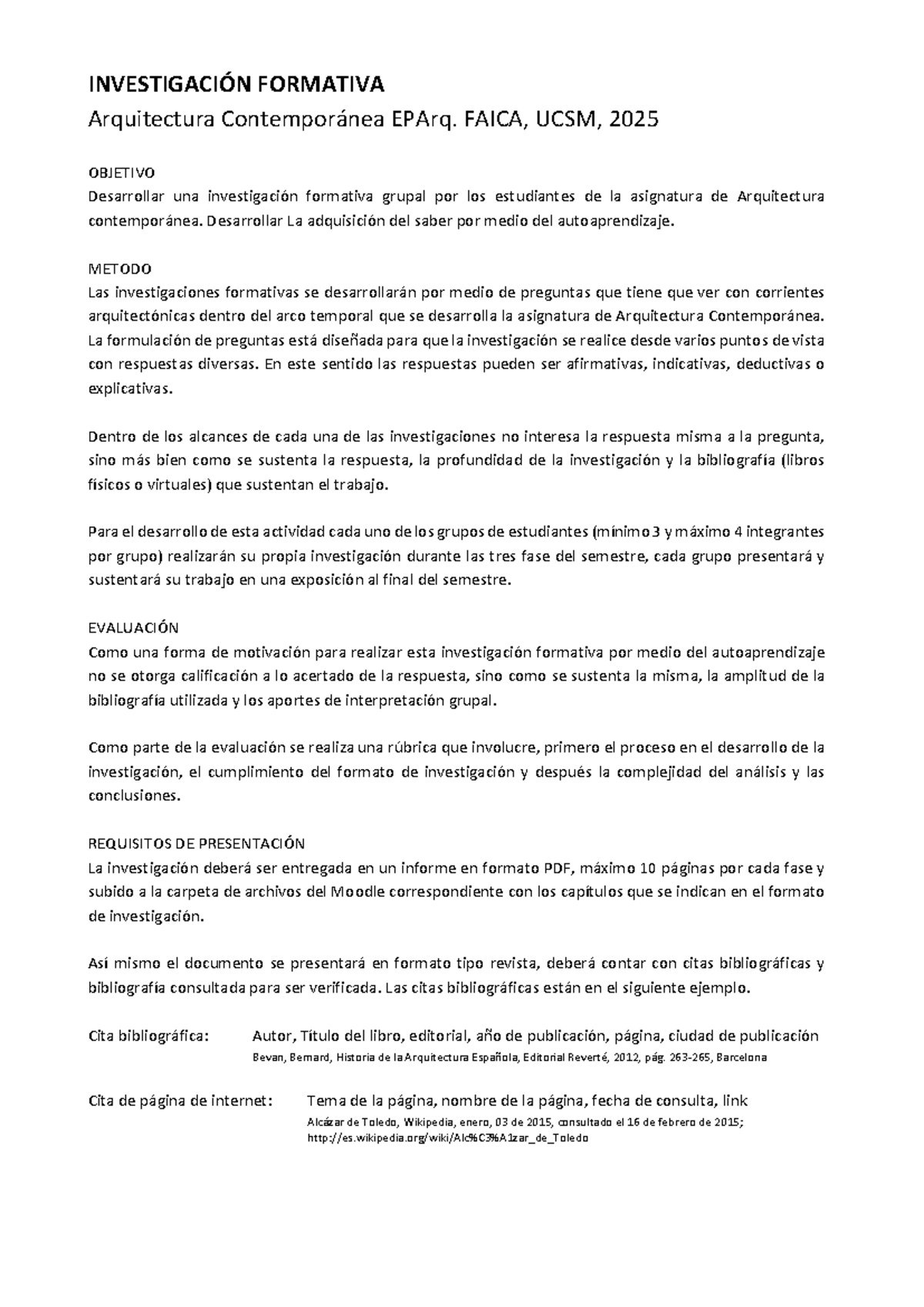 Investigación Formativa: Arquitectura Contemporánea EPArq FAICA 2025 ...