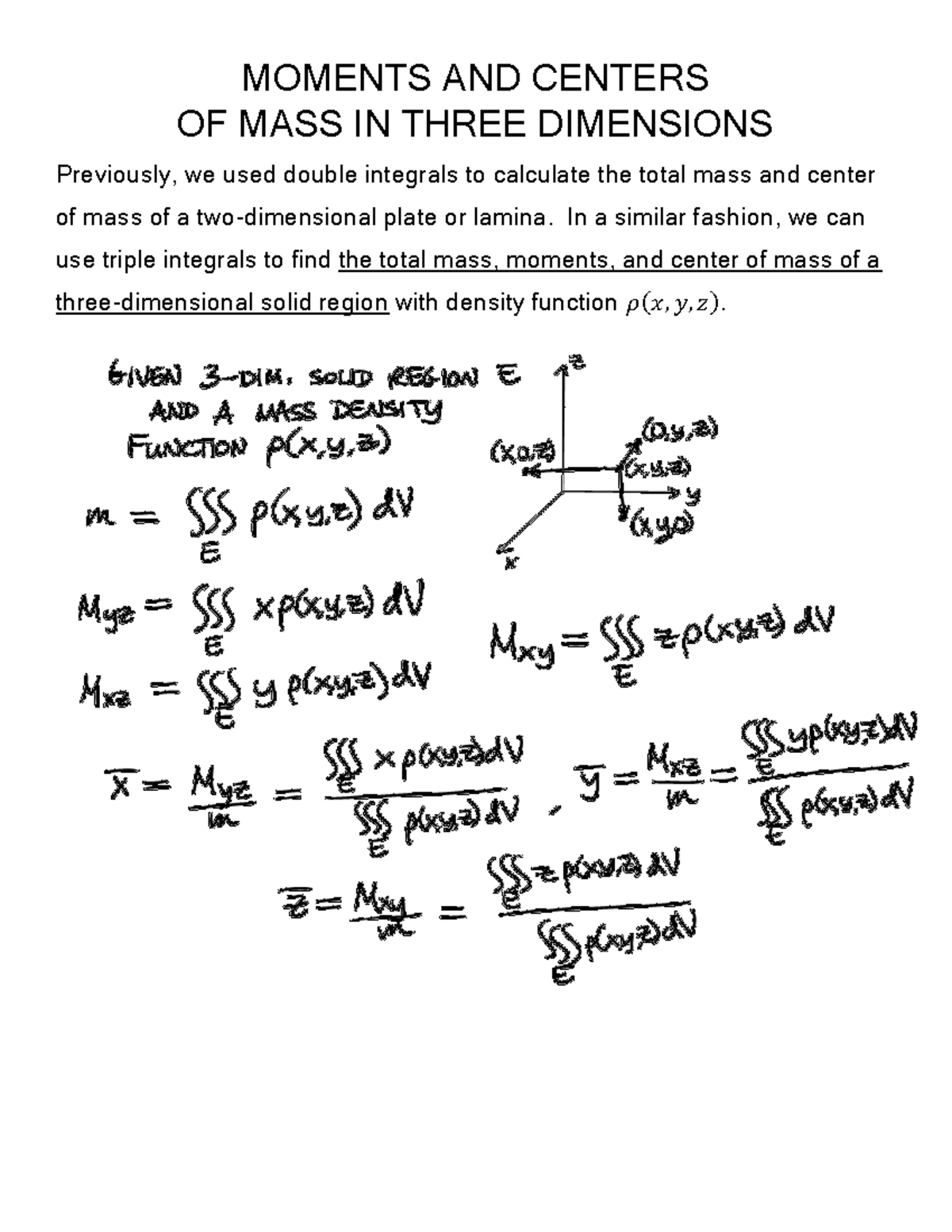 063 Moments and centers of mass in three dimensions annotated - MOMENTS ...