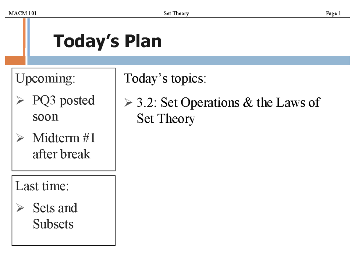 MACM 101 Midterm Review: Set Theory and Operations - Studocu