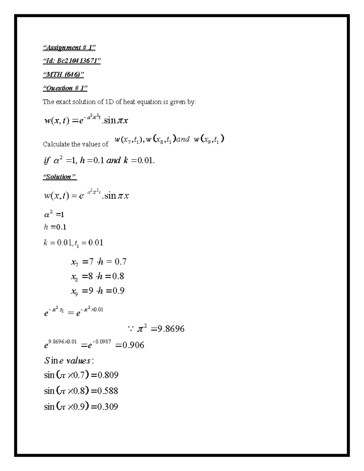 Spring 2025 MTH646 Final Exam: 1D Heat Equation Solutions - Studocu