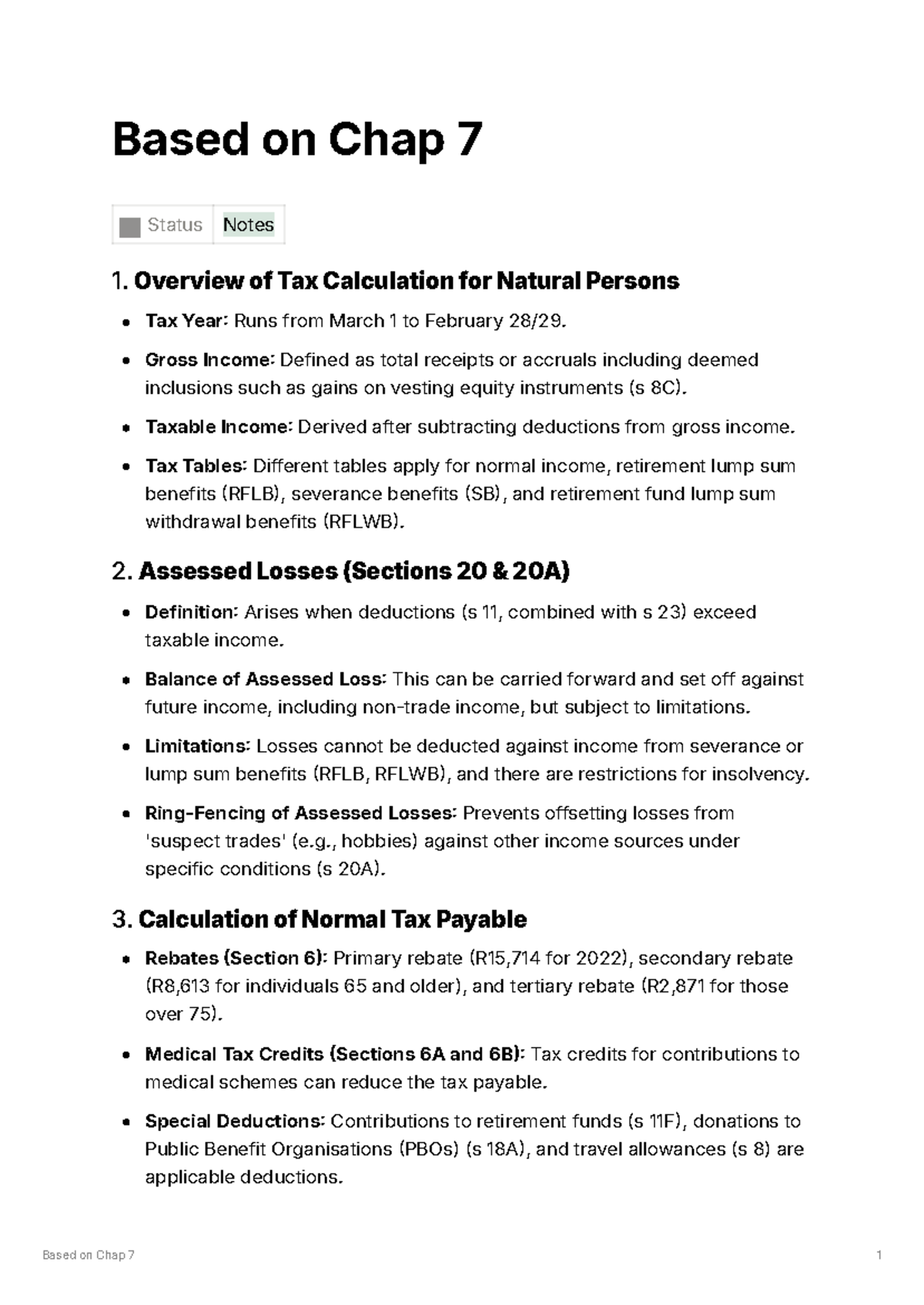 Tax Calculation Overview for Natural Persons - Based on Chap 7 - Studocu