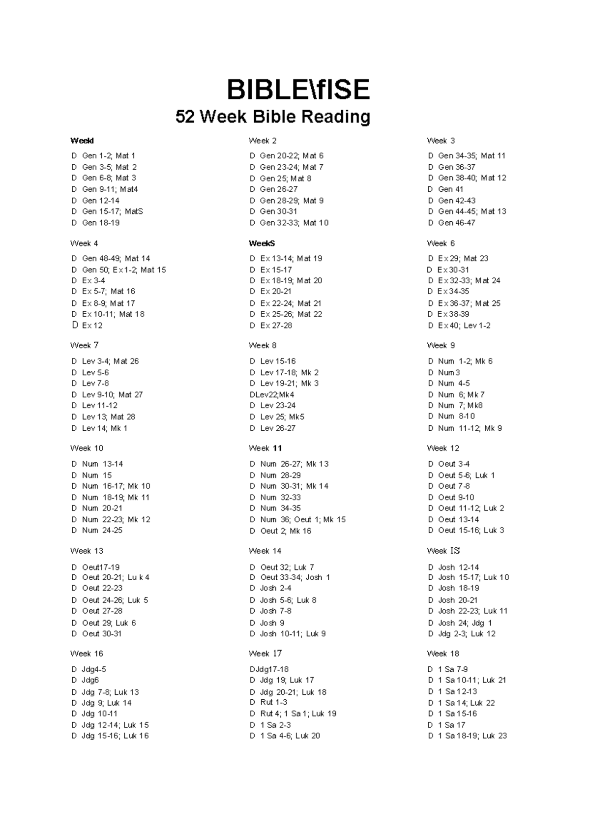 52 Week Bible Reading Plan Biblevise - BIBLE\fISE 52 Week Bible Reading ...