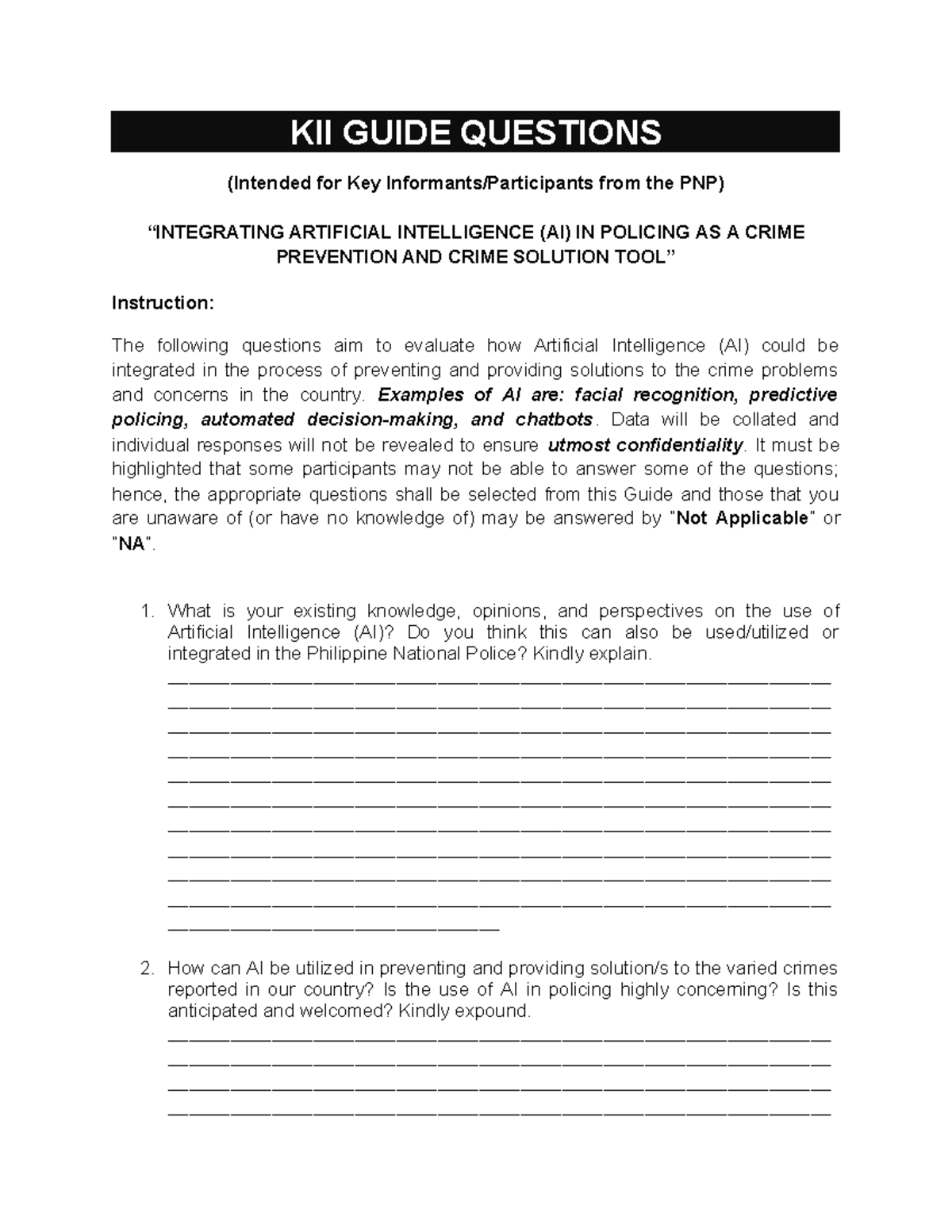 Guide Questions and Survey FOR Policy - KII GUIDE QUESTIONS (Intended ...