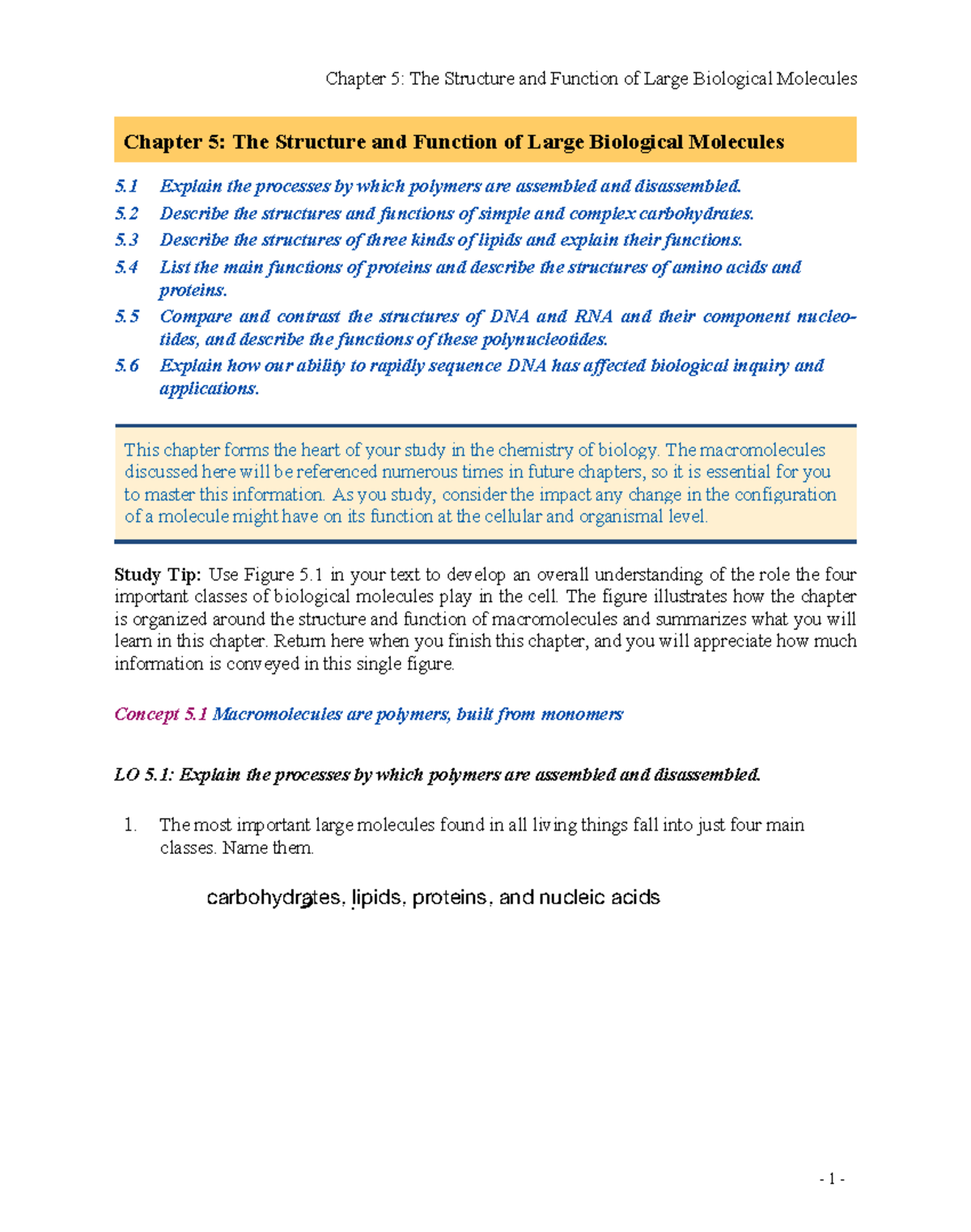 Ch 5 ARN carbohydrates - Bio active reading notes - Chapter 5: The ...