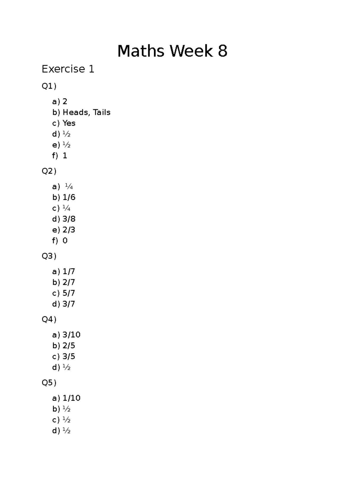 Maths Week 8 Exercises and Solutions - Studocu