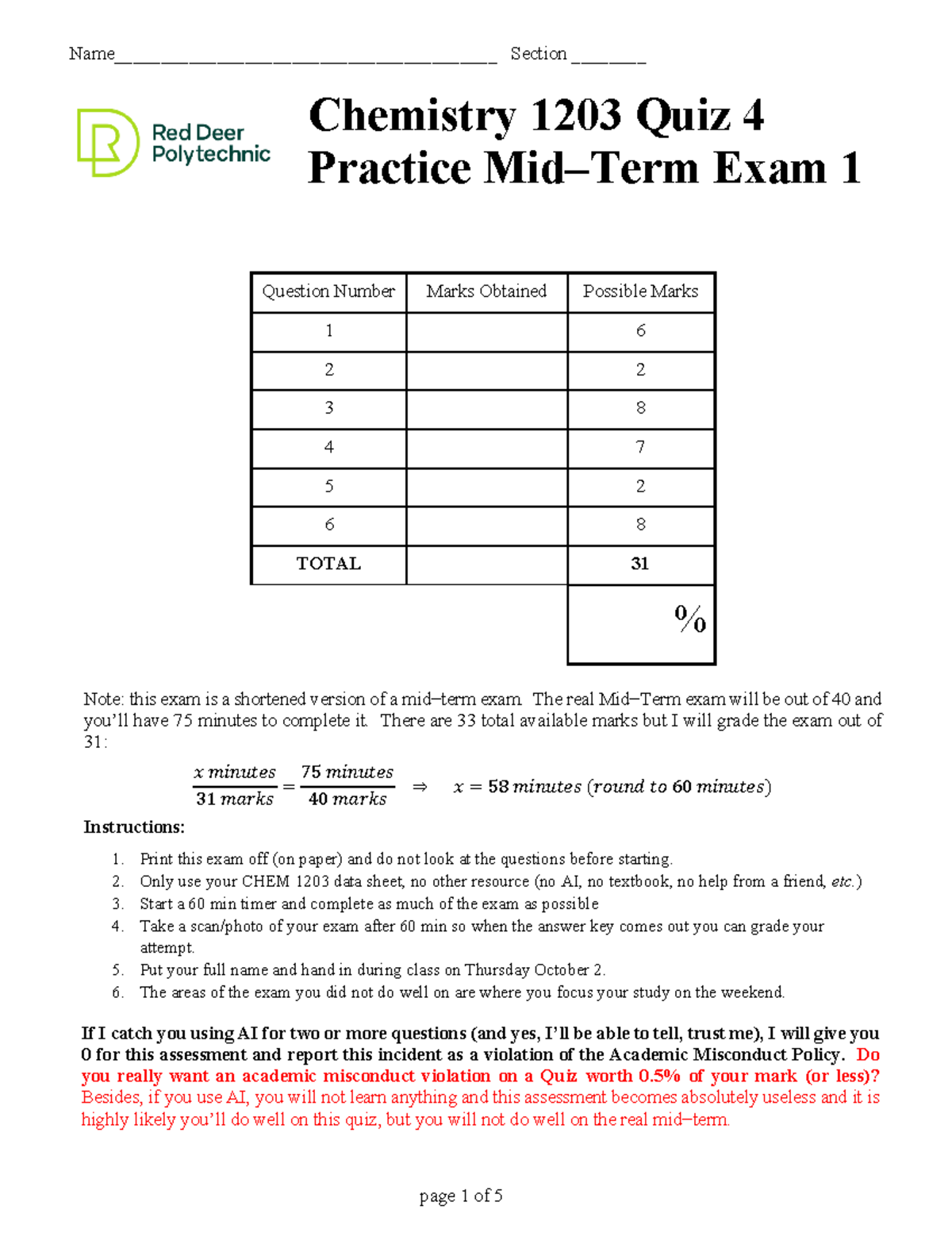 Chem 1203 Quiz 4 Practice Exam: Key Concepts & Questions - Studocu