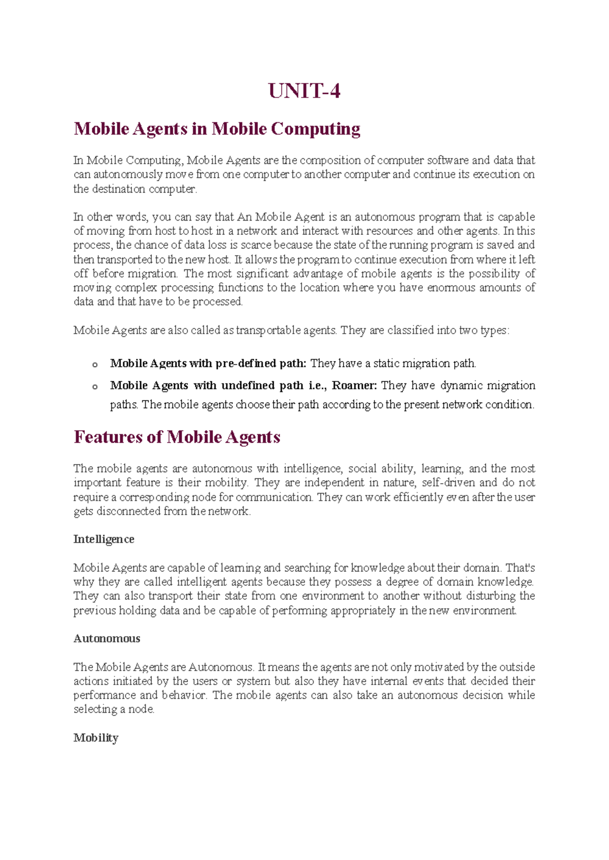 mobile computing unit 4 - UNIT- Mobile Agents in Mobile Computing In ...