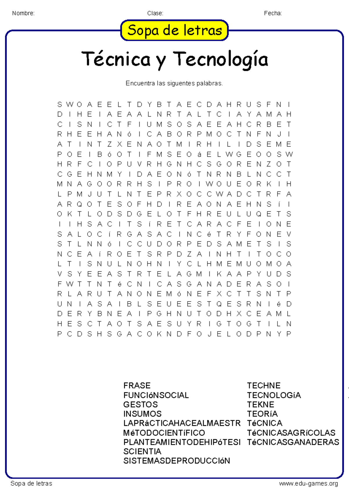 Sopa de Letras: Téc. y Tec. - Actividades de Aprendizaje - Studocu