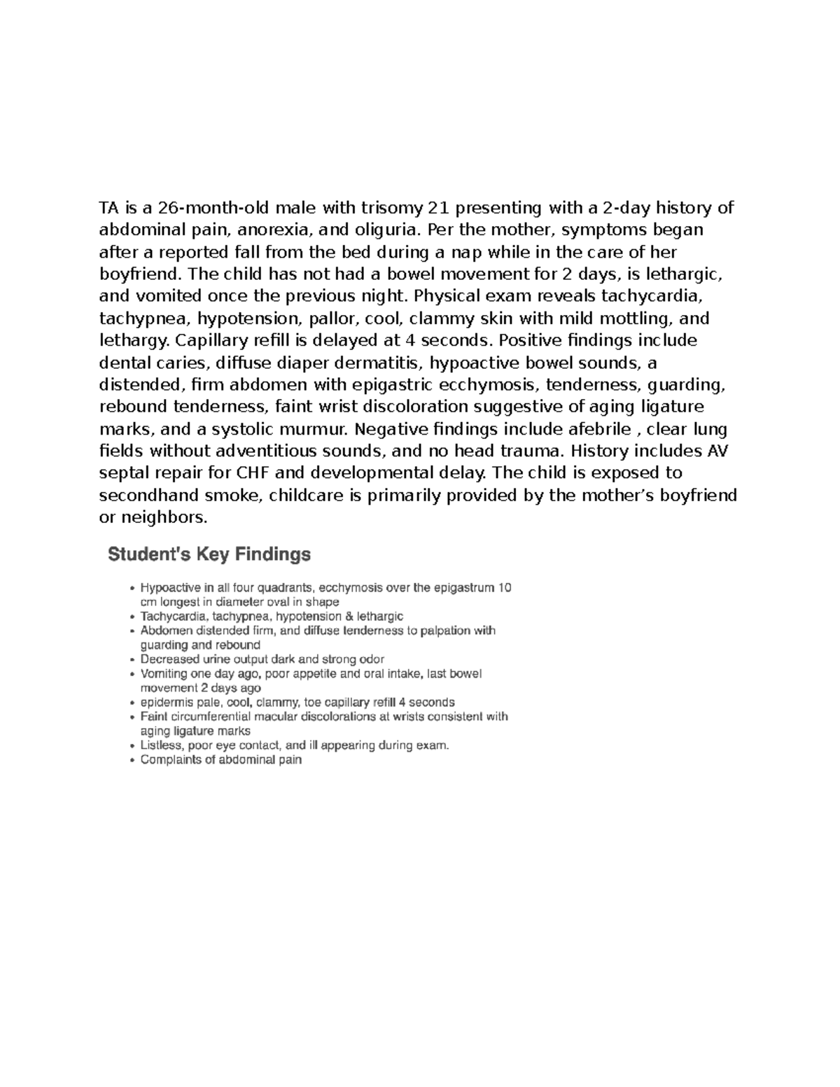 NR 602: Human Week 5 Case Study on Abdominal Pain & Child Abuse - Studocu