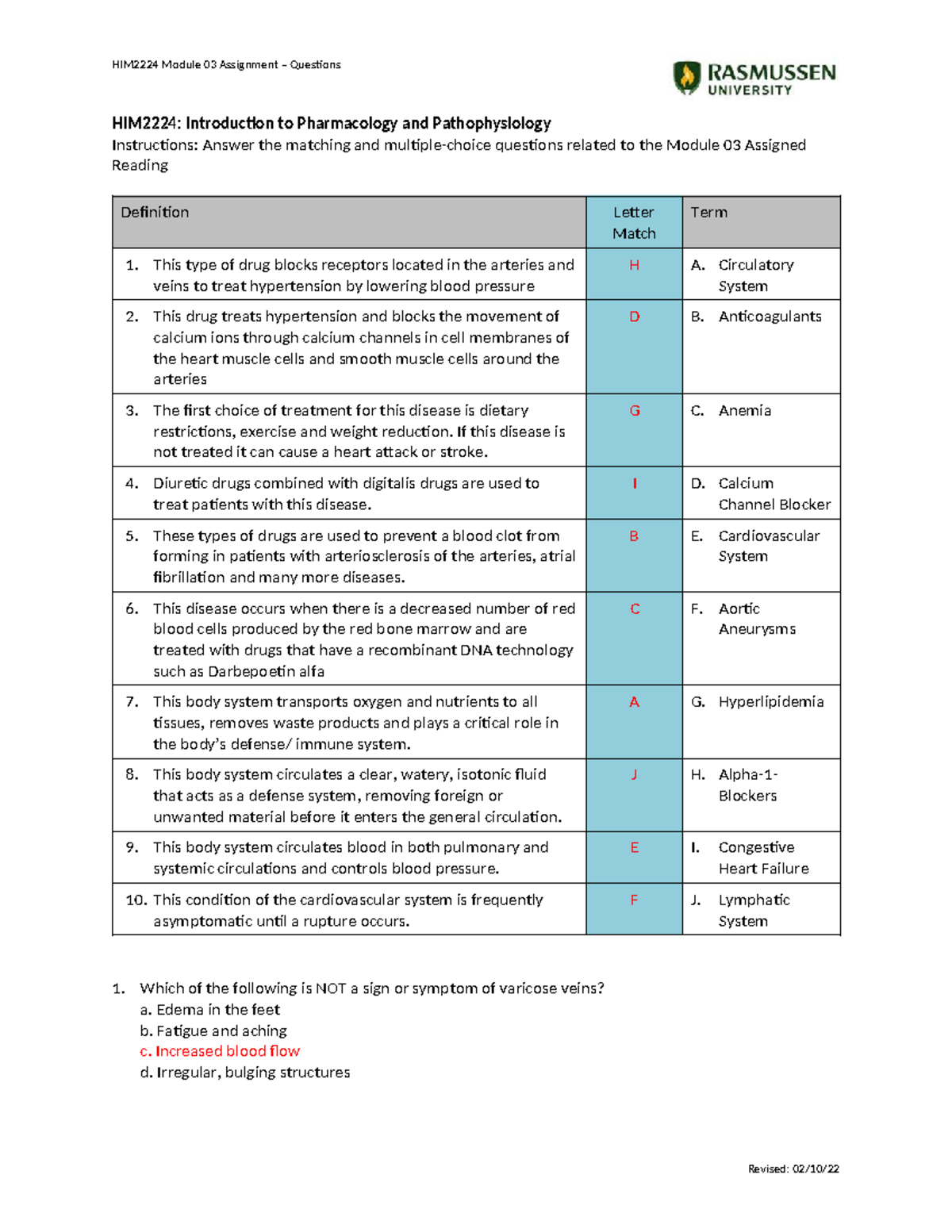 Module 03 Assignment: Intro to Pharmacology & Pathophysiology Questions ...