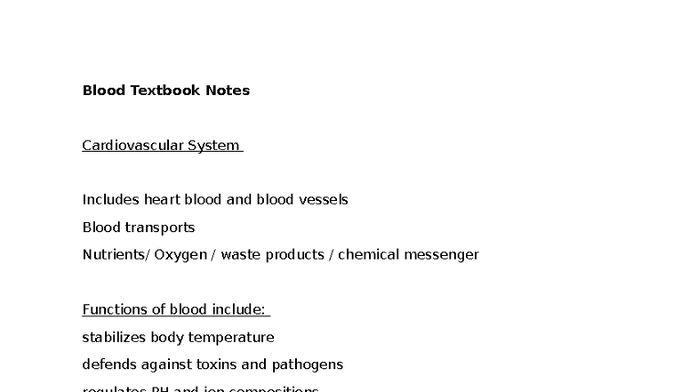 Blood Textbook Notes: Cardiovascular System Overview and Functions ...