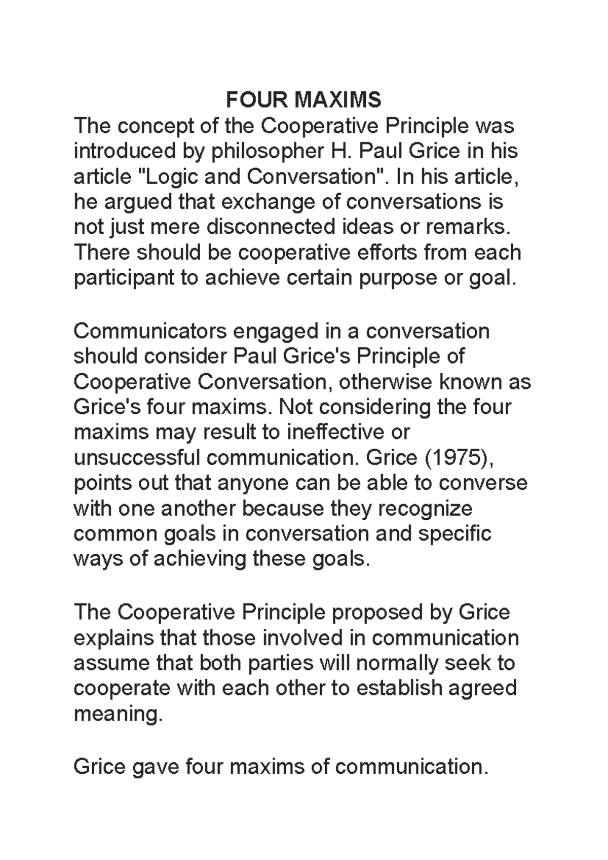 Grice's Four Maxims of Communication: An Overview - Studocu