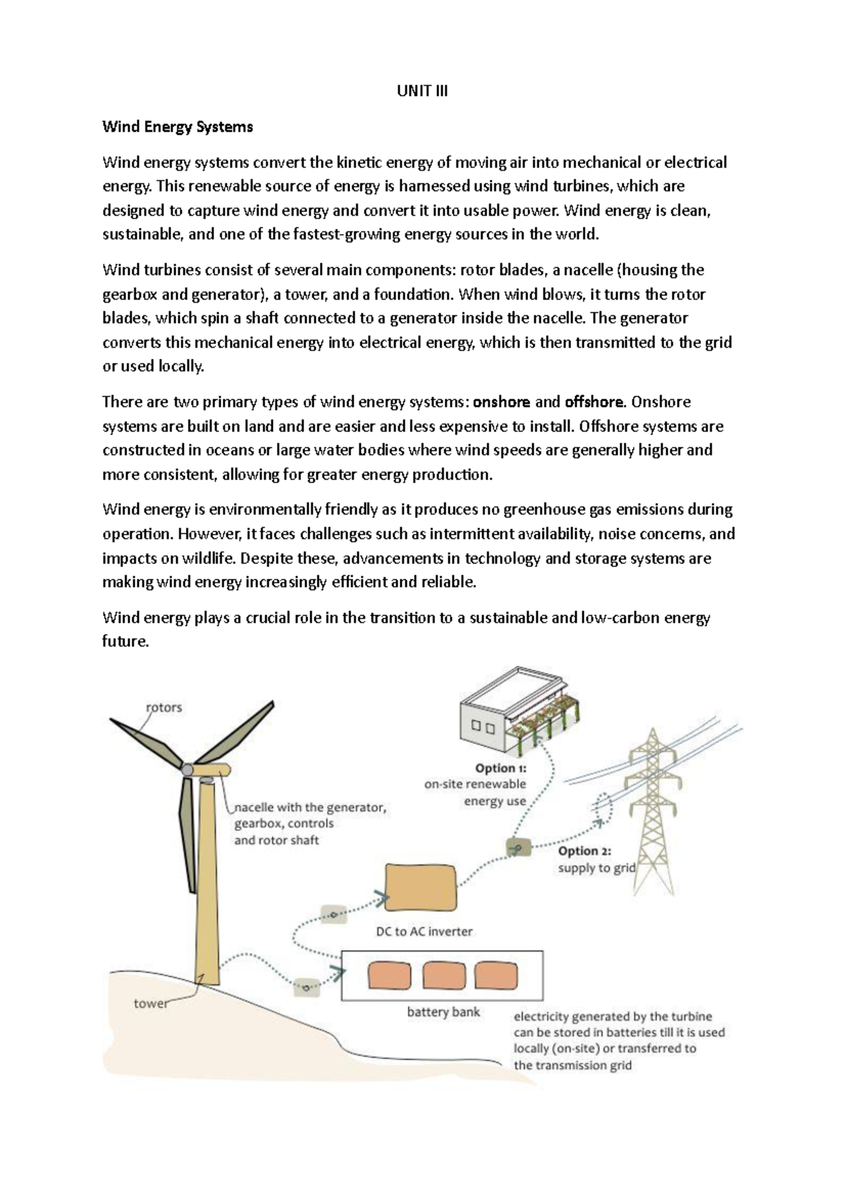 RES UNIT-III Wind Energy Systems Overview and Key Components - Studocu