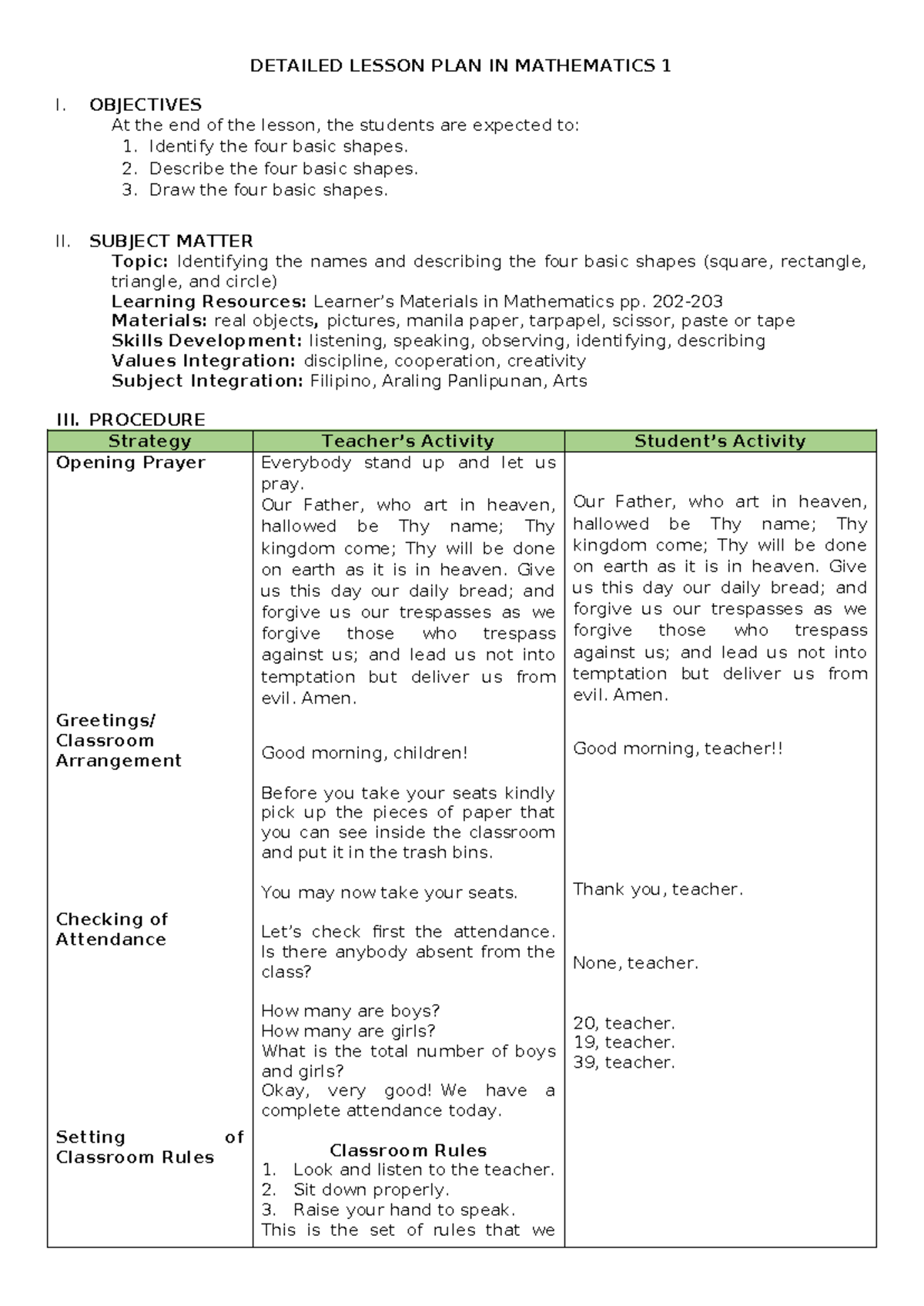 Detailed Lesson PLAN IN Mathematics 1 - DETAILED LESSON PLAN IN ...