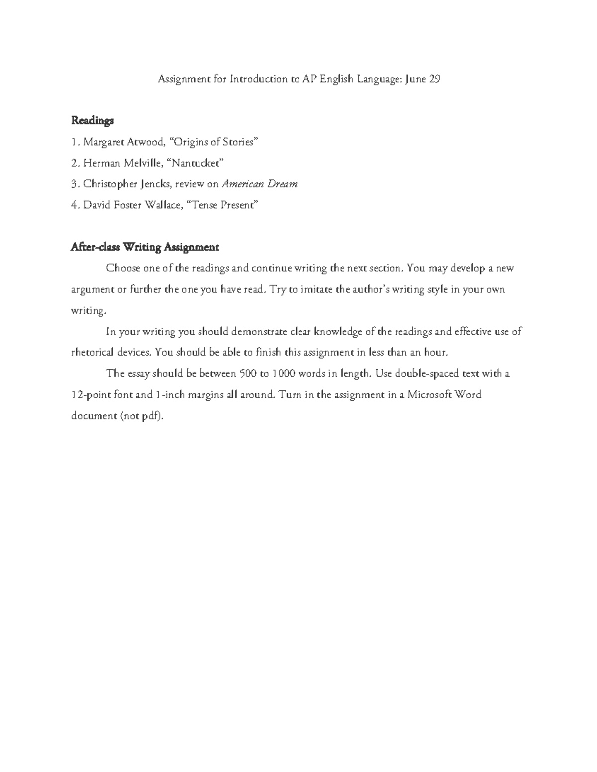 6.29 Assignment for Introduction to AP English Language - You may ...