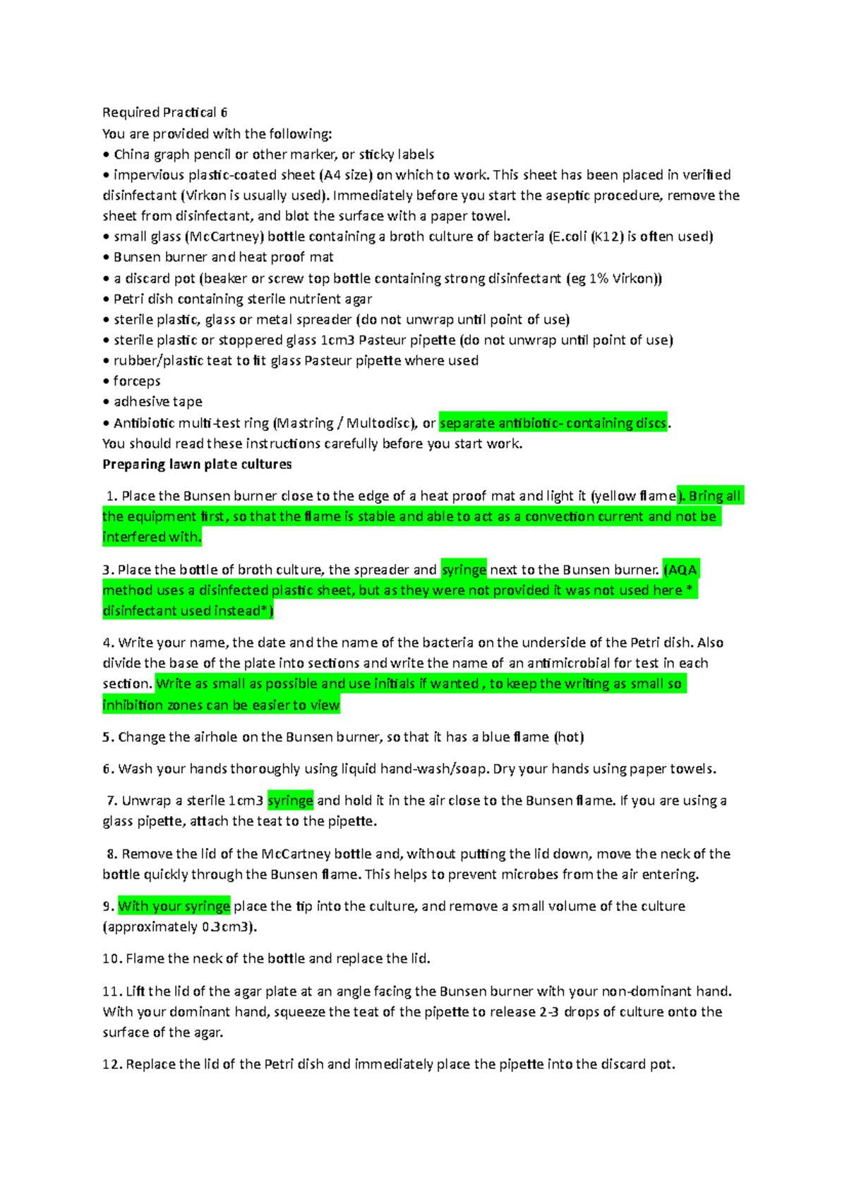 RP6 BIO - bbbbb - Required Practical 6 You are provided with the ...
