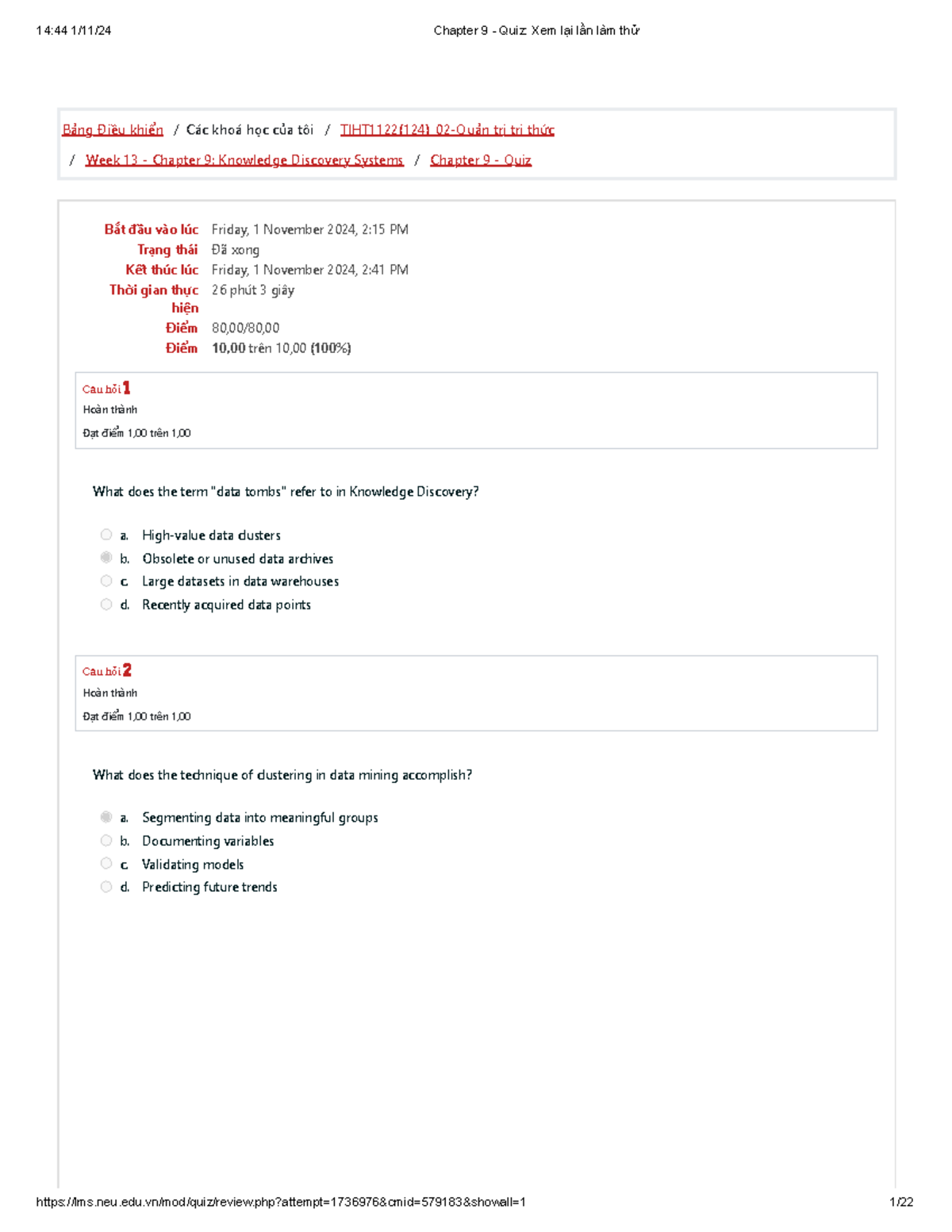 Quiz TIHT1122-02: Chapter 9 - Knowledge Discovery Systems Review - Studocu