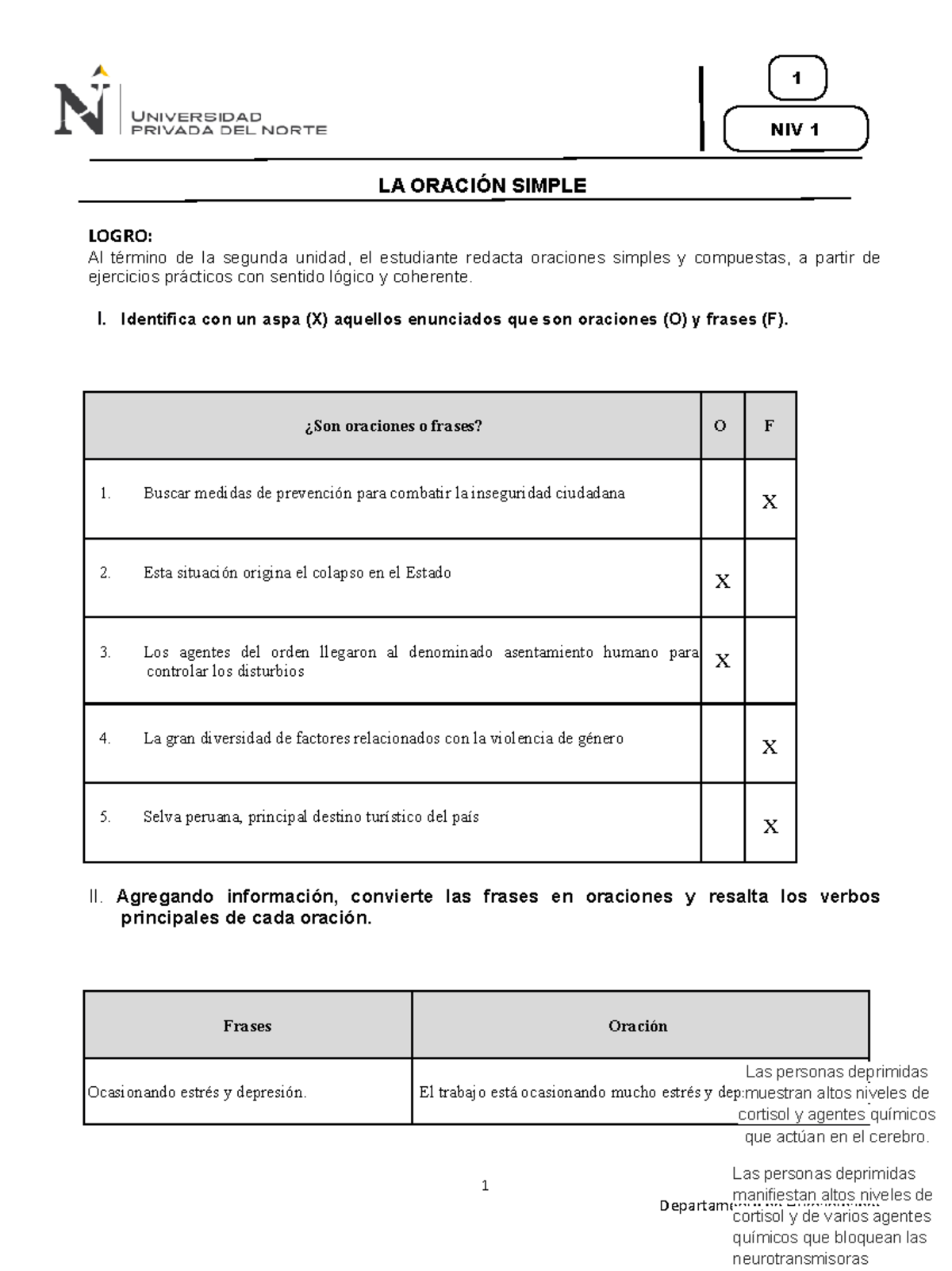 Práctica - Semana 2: Elaboración de Oraciones Simples y Compuestas ...