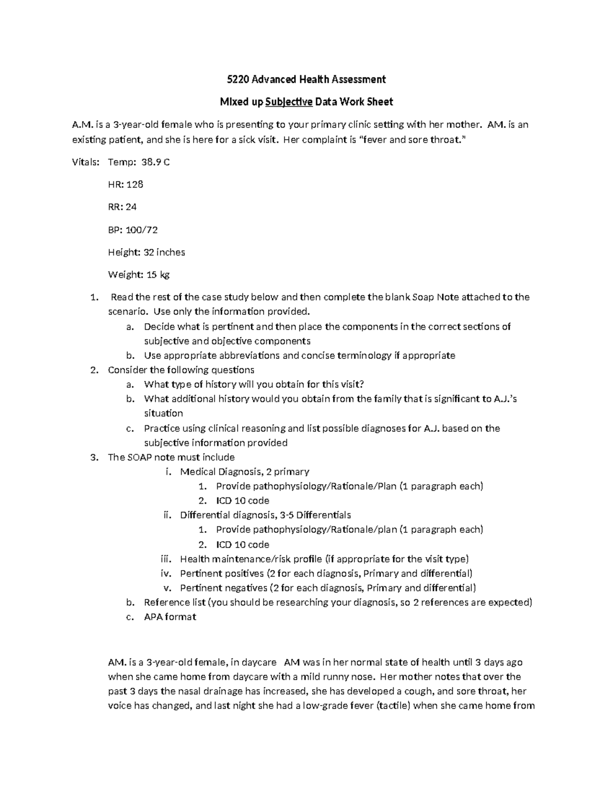 5220 Advanced Health Assessment Mixed Up SOAP Note on Fever - Studocu