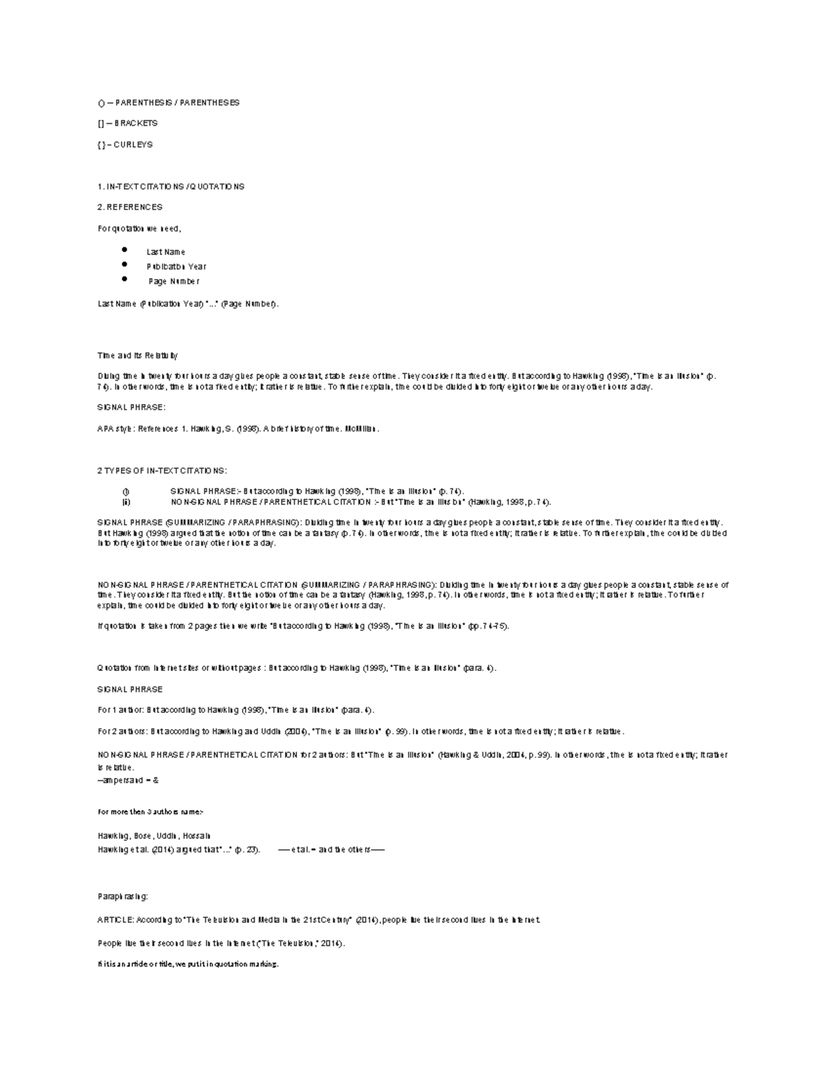 APA Citation and Reference Guide Notes for Time Measurement - Studocu