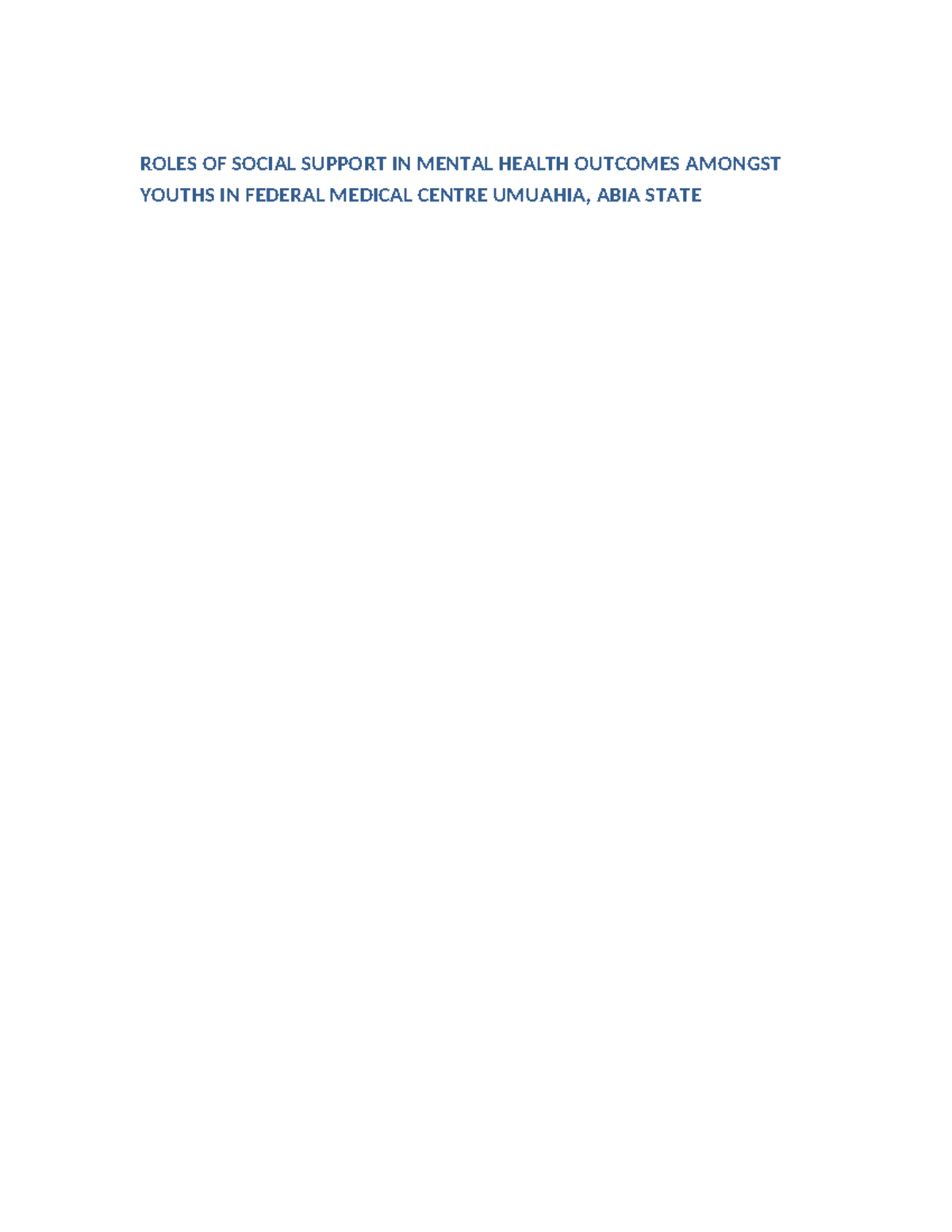 Nursing Project: Roles of Social Support in Mental Health Outcomes at ...