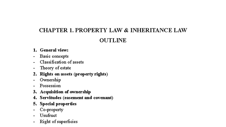 CHAPTER 1: PROPERTY LAW & INHERITANCE LAW OUTLINE (LDS) - Studocu