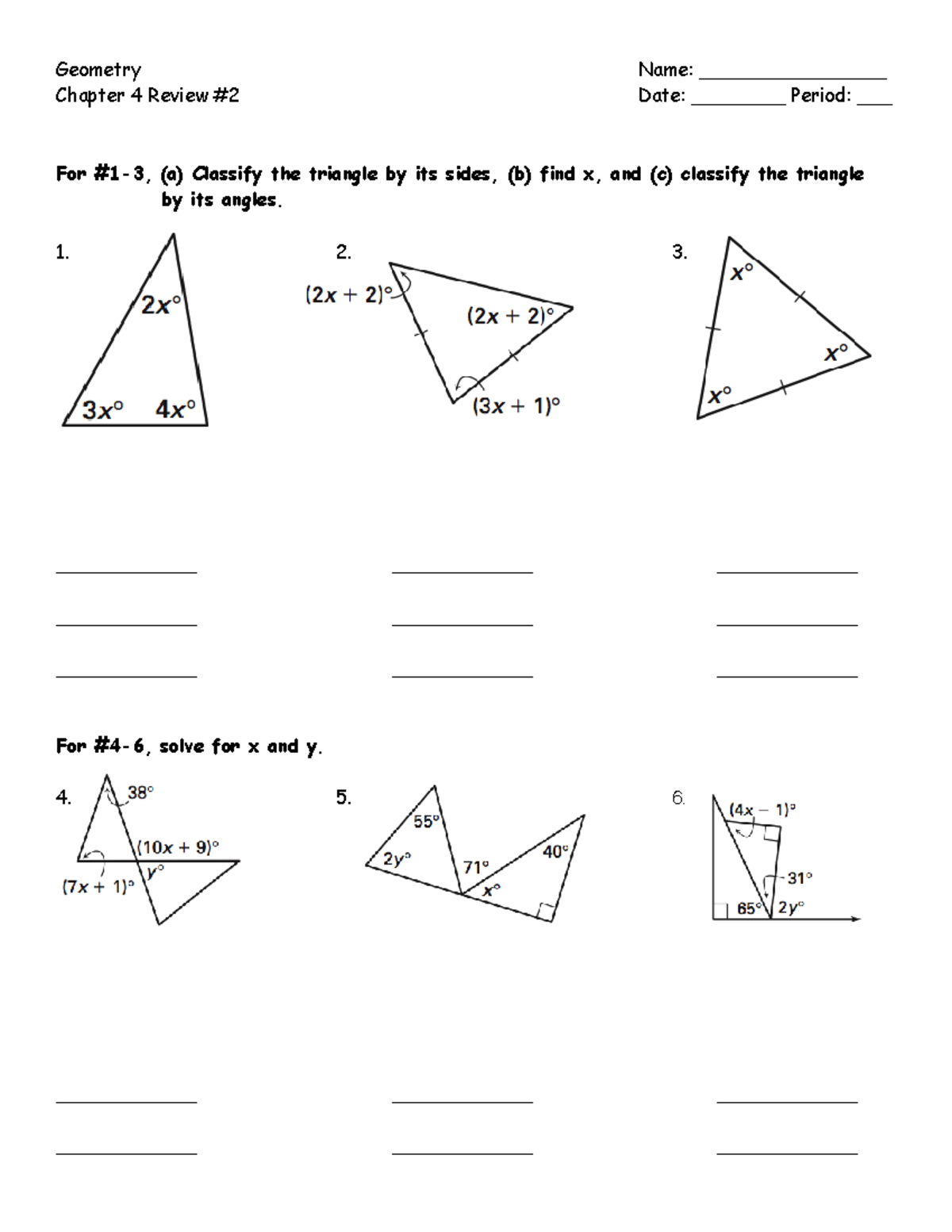 Geometry Chapter 4 Review Packet: Triangle Classification & Congruence ...