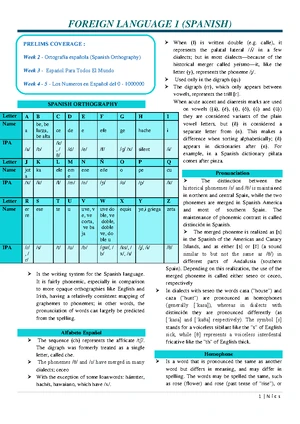 Foreign Language 1 - PRELIM NOTES - SPANISH ORTHOGRAPHY Is the writing ...