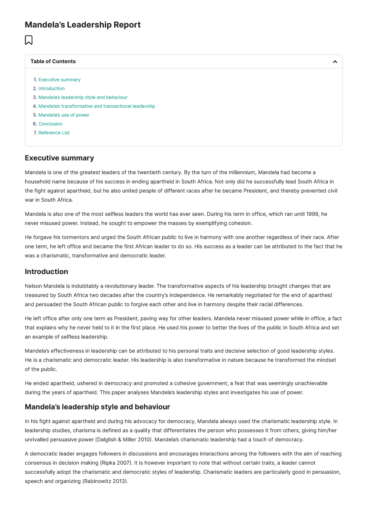 Mandela's Leadership Styles: A Comprehensive Report (LEAD 2108) - Studocu