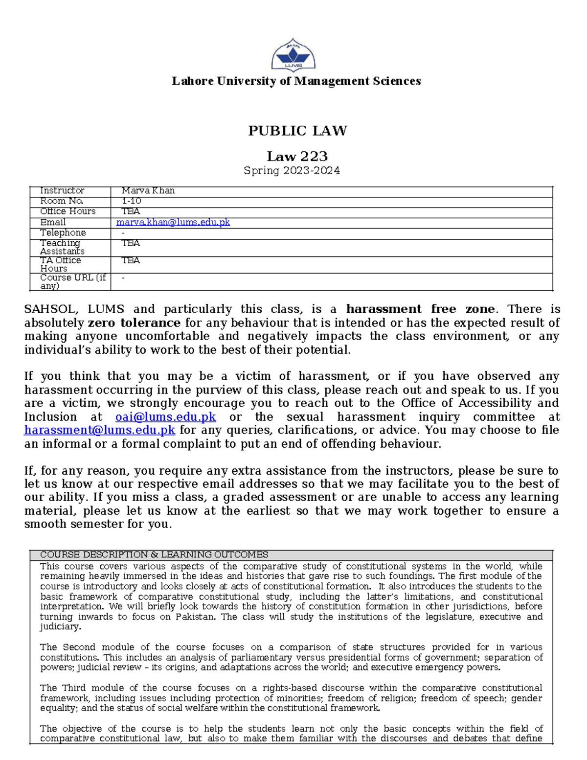 Public Law outline 2024 Spring - PUBLIC LAW Law 223 Spring 2023 ...