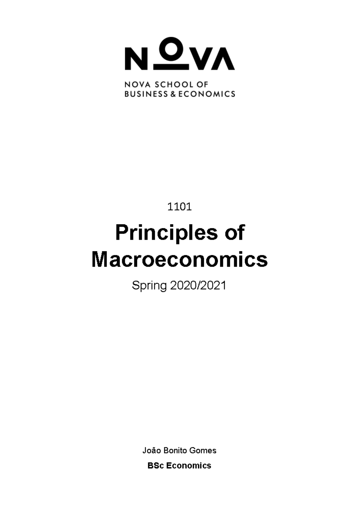 1101 Principles of Macroeconomics Spring: Chapter 1 Overview and Key ...
