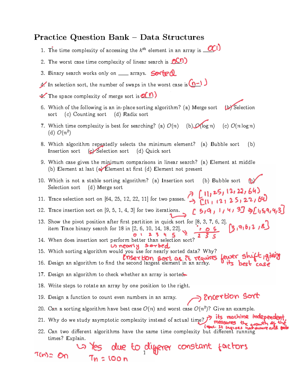 Practice Question Bank: Data Structures 1 - Misc Questions - Studocu