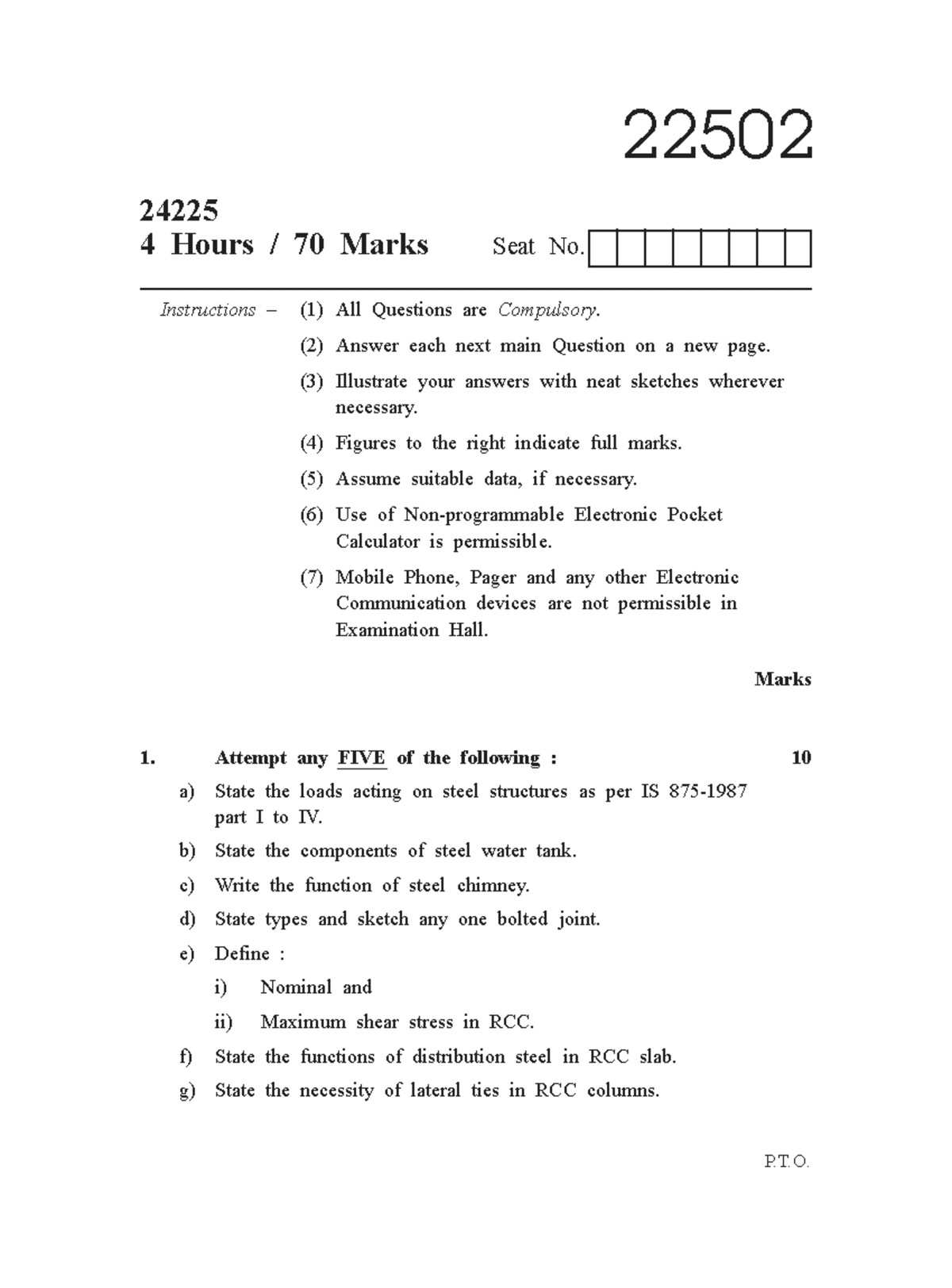 22502 Summer 2025 Exam: Steel Structures & RCC Design Questions - Studocu