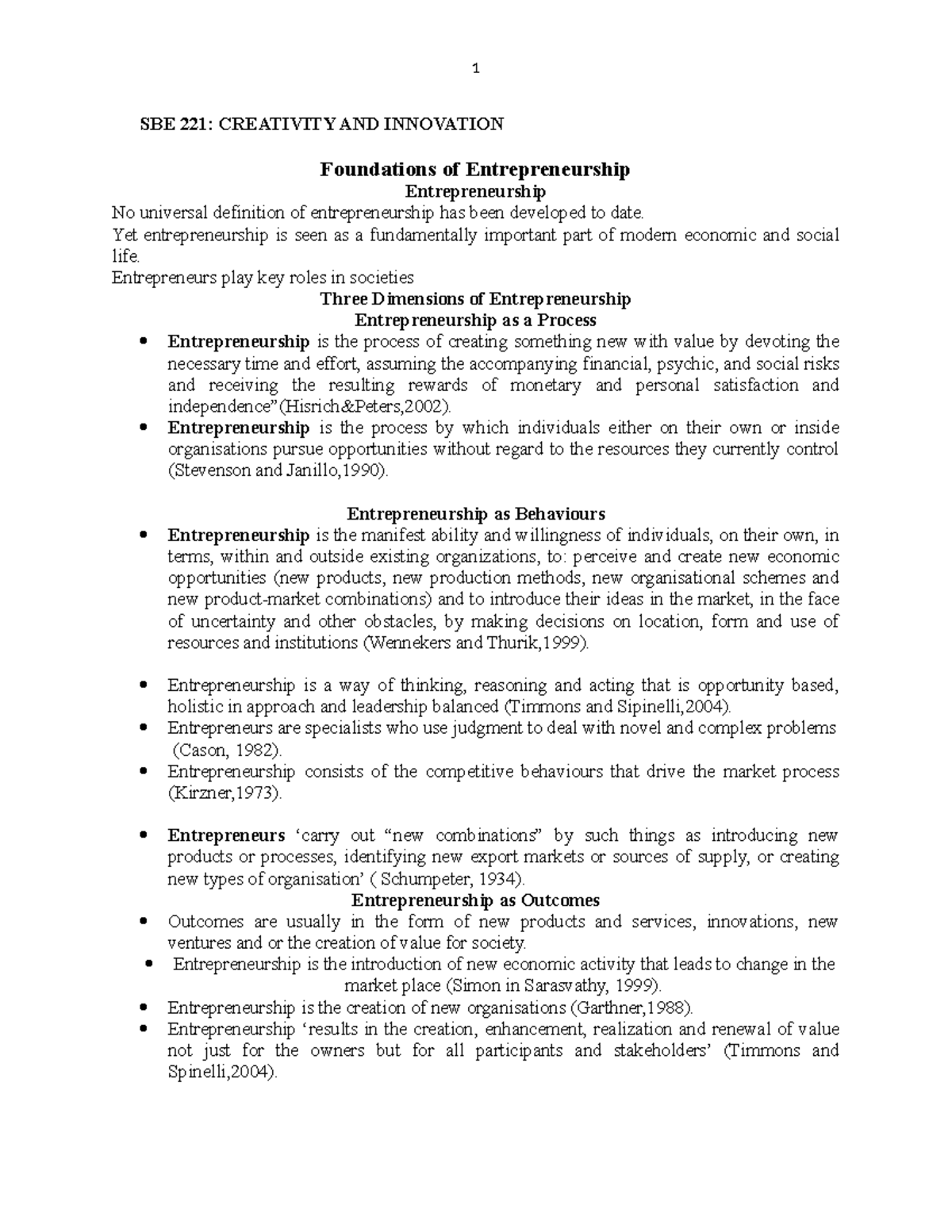 SBE 221: Creativity and Innovation - Comprehensive Study Notes - Studocu